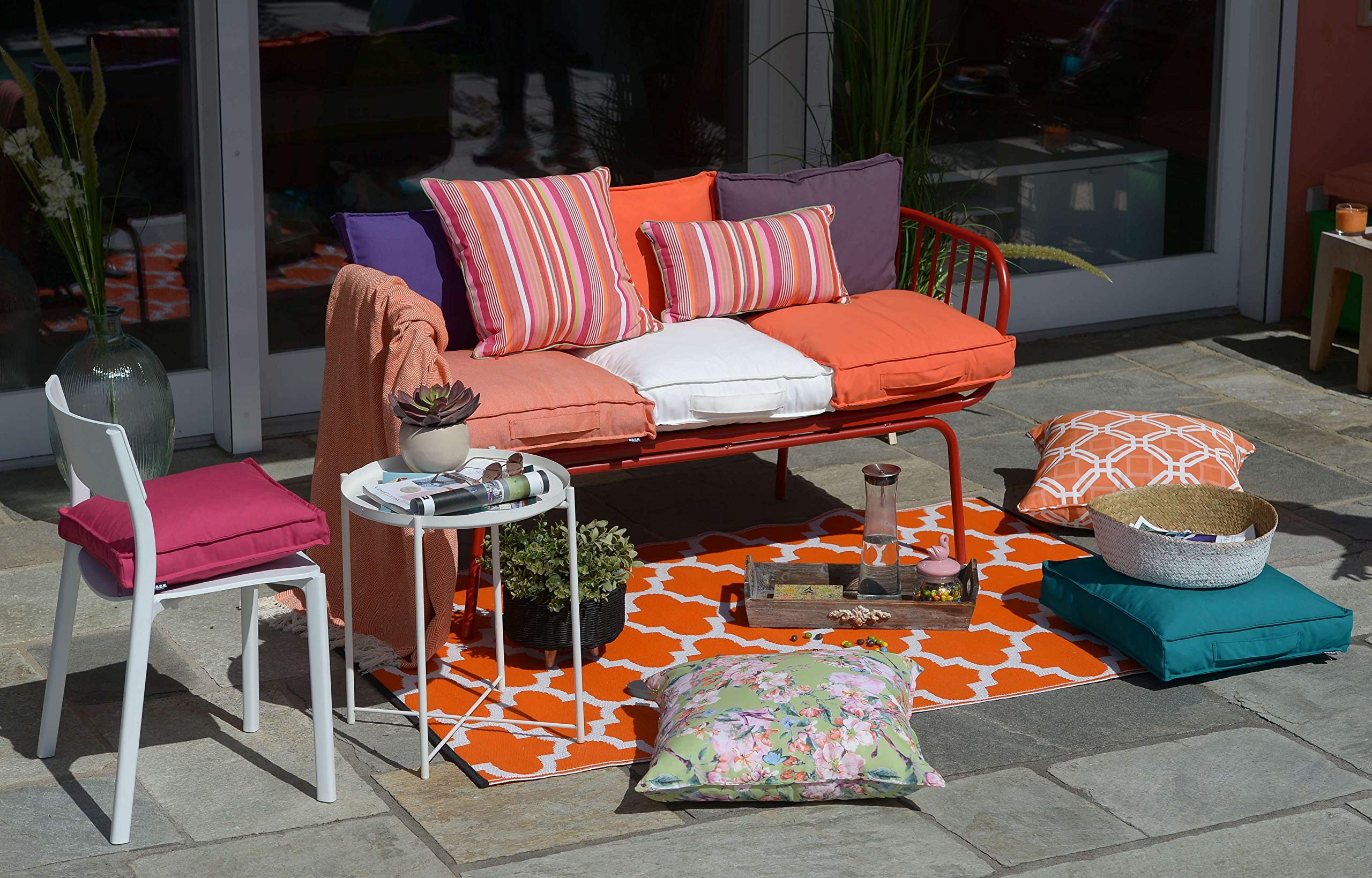 H.O.C.K. Yucatan Outdoor Kissen inkl. Füllung mit Keder 50x30cm pink Stripes Sun