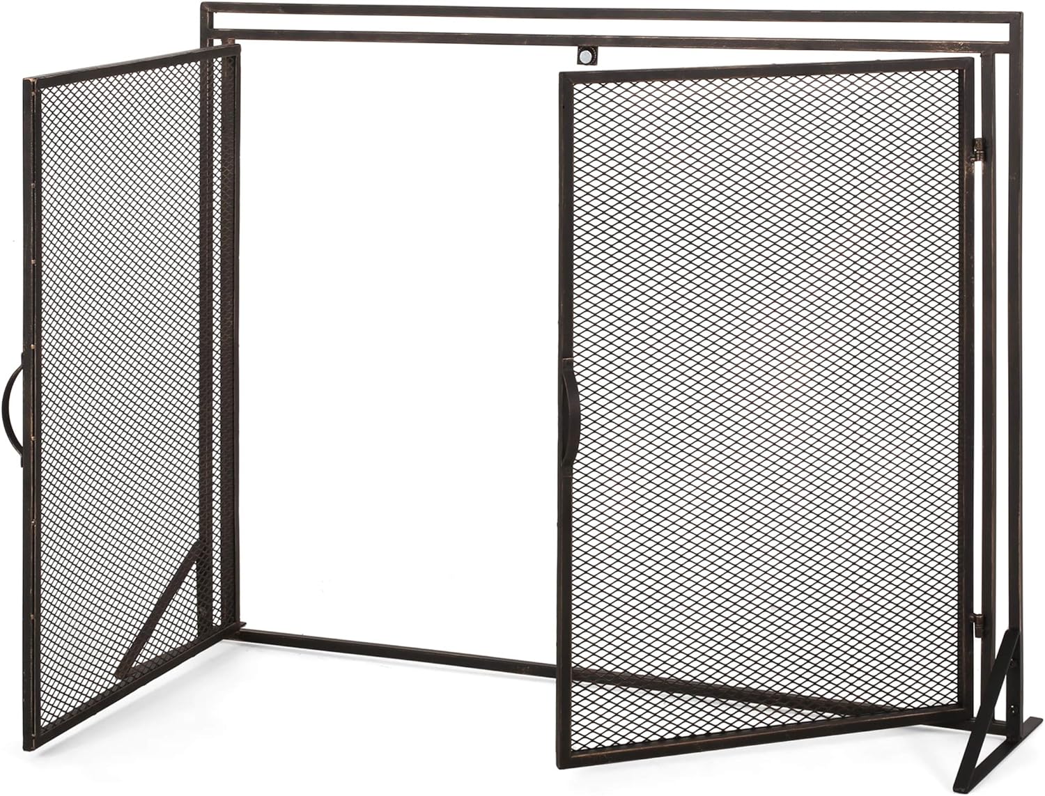 Novia Modern Iron Fireplace Screen, Black Brushed Gold