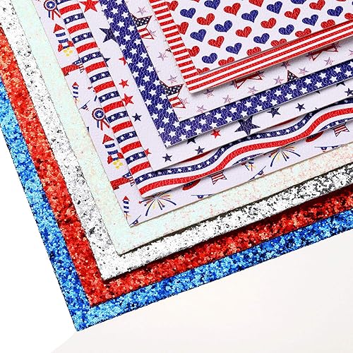 Miniatura 4 de 11.8 pulgadas x 7.9 pulgadas de largo, 12 piezas de hojas de cuero sintético con diseño de bandera estadounidense y lentejuelas con purpurina, tela