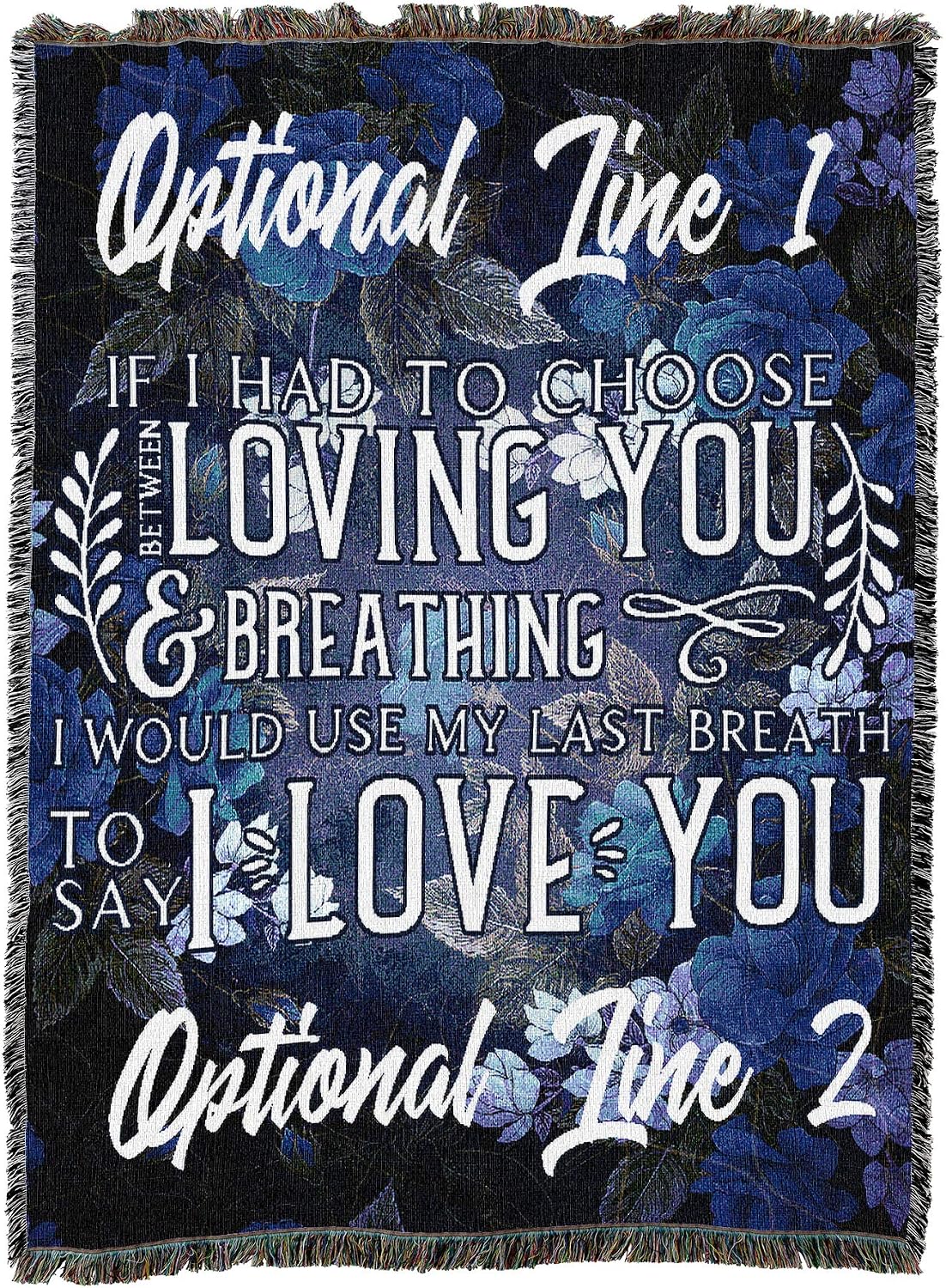 Pure Country Weavers Breathing Loving You Blanket Blue - Personalized - Custom Gift Tapestry Throw Woven from Cotton - Made in the USA (72x54)