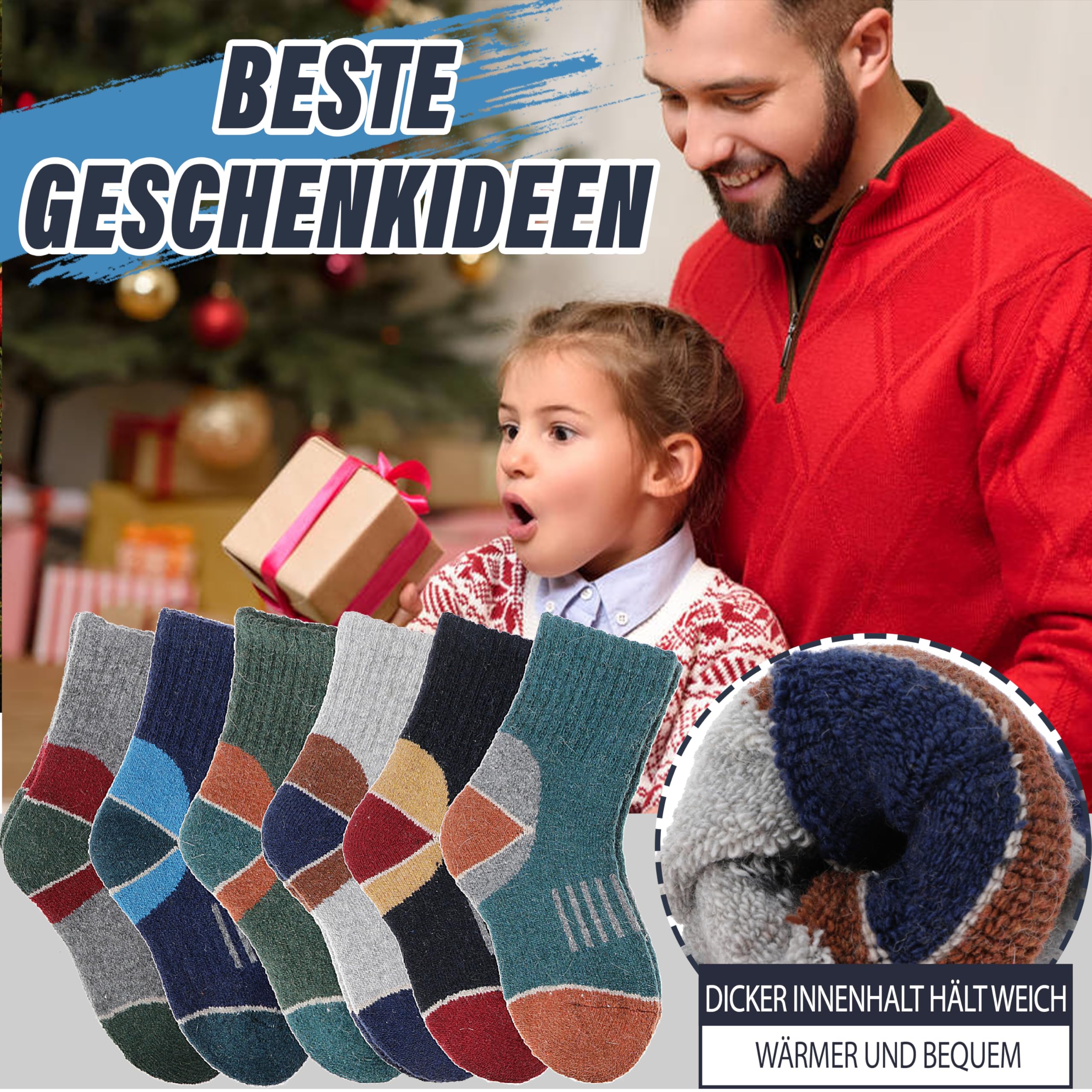 EBMORE Kinder Jungen Mädchen Socken Merino Wandersocken Sportsocken Wollsocken Warme Thermosocken Wintersocken Dicke Weihnachtssocken Geschenke Kindersocken 6 Paar