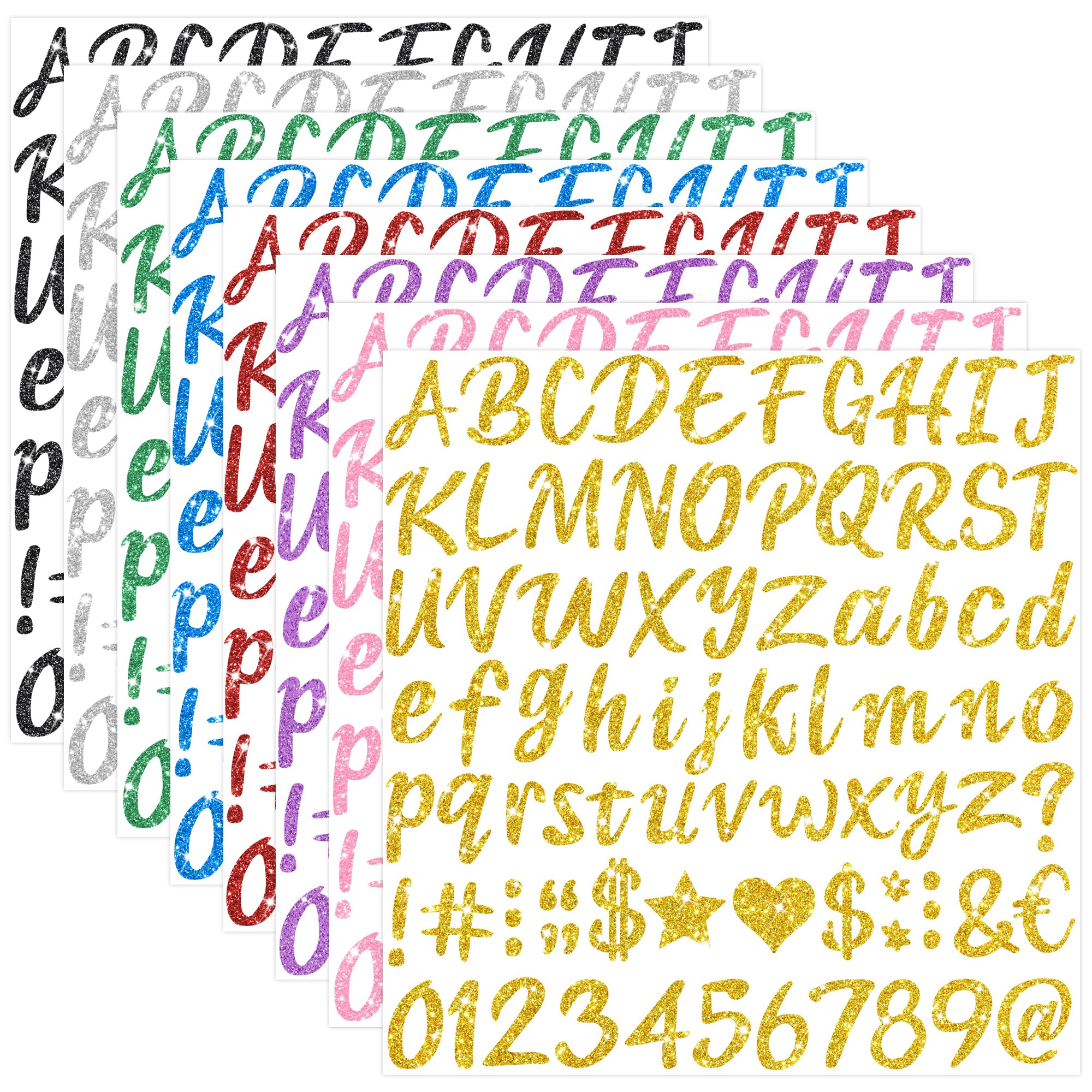 Letter Stickers, 664 Pcs Sticker Letters for Graduation Cap Decoration, Glitter Self-Adhesive Alphabet Number Stickers for Scrapbook Water Bottles Cup