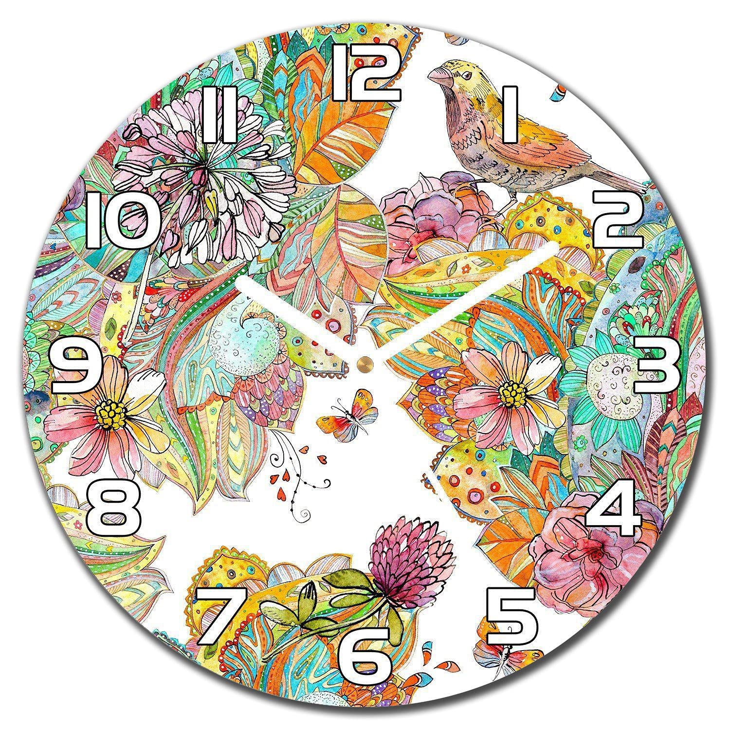 Horloge en verre silencieuse lisible aiguilles blanches 30 cm mandala