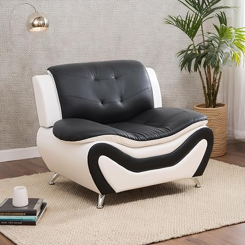 Miniatura 15 de Juego de muebles de sala de estar de 3 piezas, juego de sofá de piel sintética, juego de sofá blanco y negro para el hogar, apartamento, oficina