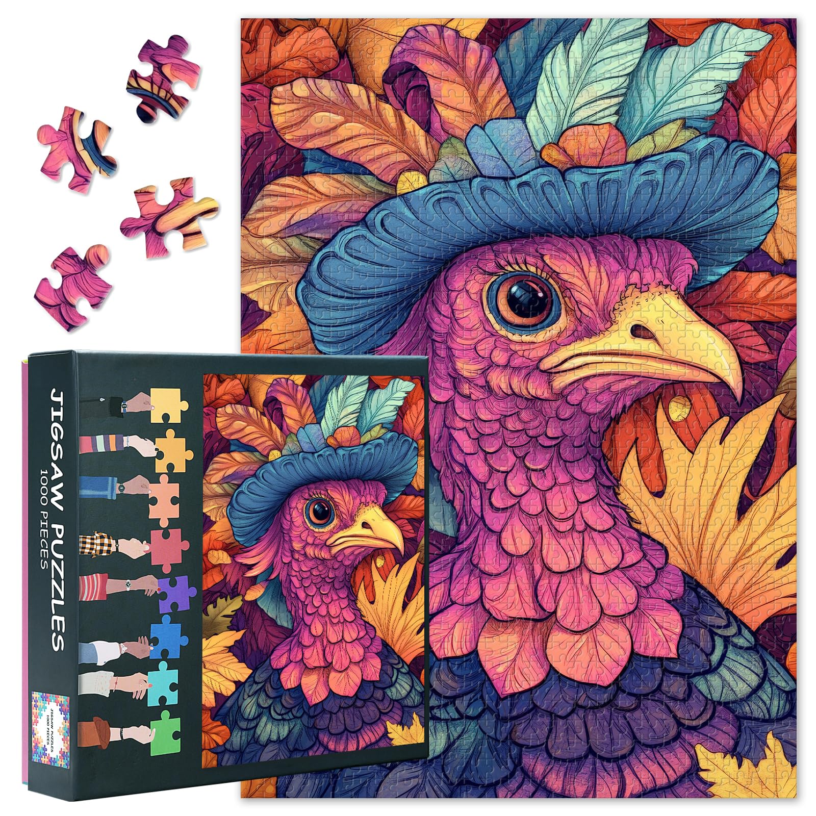 Turkey Puzzles for Adults 1000 Pieces, Fall Leaves Jigsaw Puzzles, Adult Puzzle for Adults, Educational Fun Games or Toys for Elders Friends 20X27 INCH