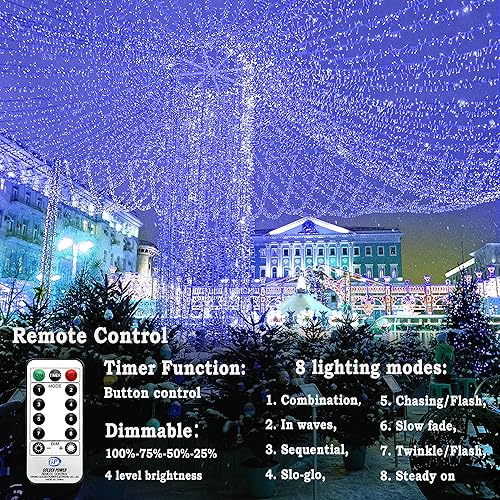 Miniatura 6 de KNONEW Guirnalda de 1000 luces LED de 403 pies, luces de Navidad para exteriores, 8 modos y temporizador, luces de hadas enchufables, impermeables