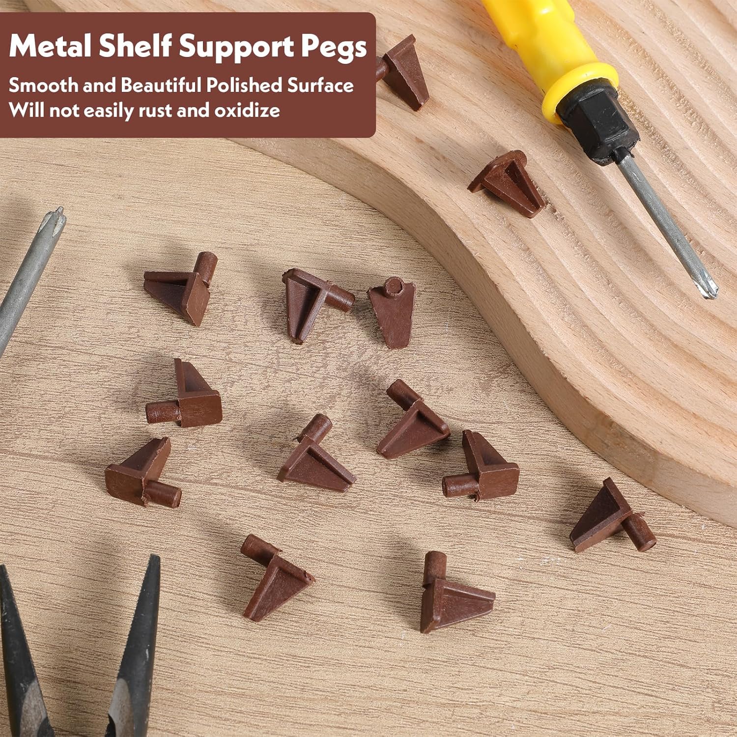20 Pcs Plastic Shelf Pegs Brown Shelf Peg 5mm Pins Shelves Holders Pegs Shelving Clips to Hold Shelves for Bookcase Cabinets Cupboard Kitchen Furniture Bracket