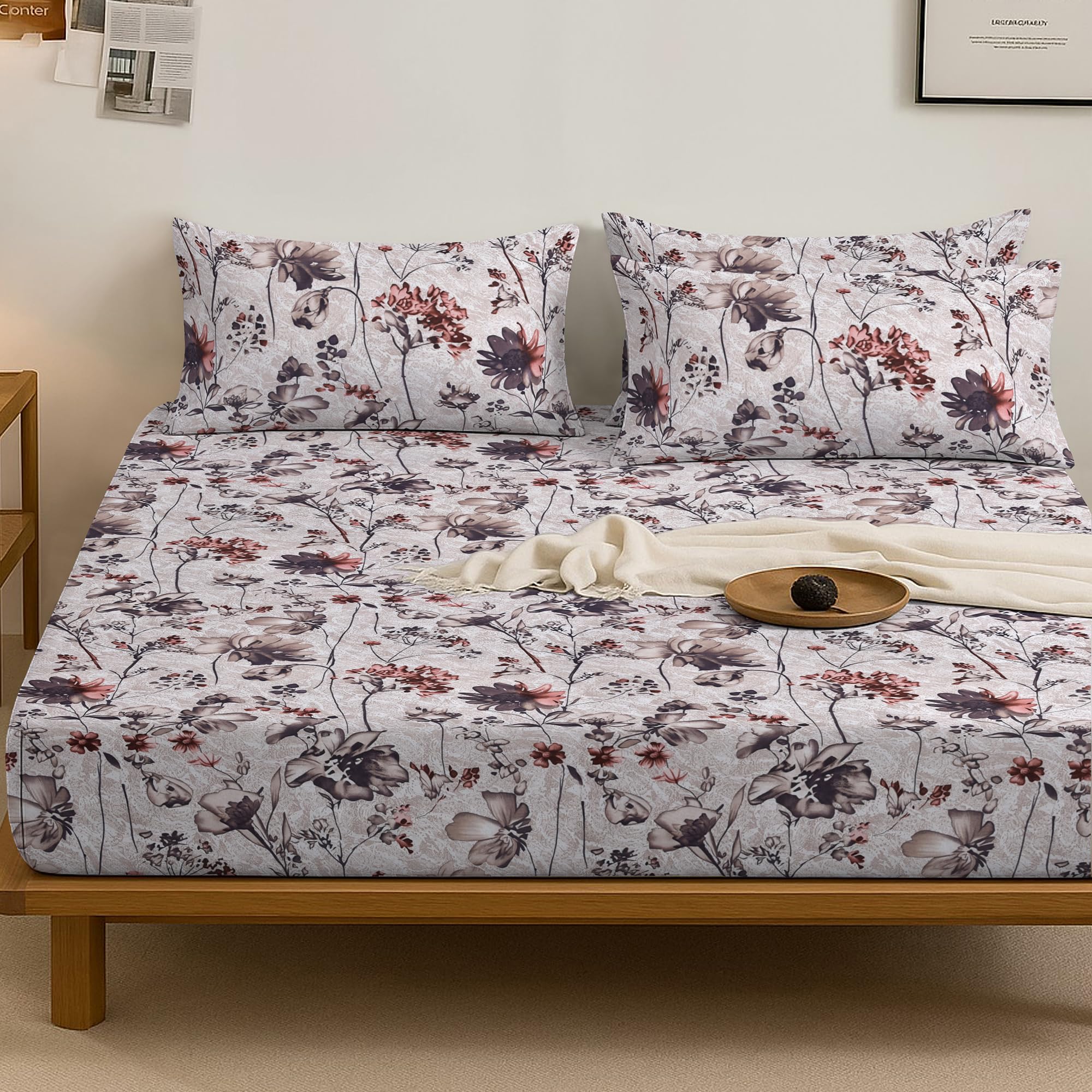 Bloombedding 35cm Deep 2 Pack Of Fitted Sheet Double Bed – Strong & Long-Lasting Printed Fabric, Soft Luxury Fitted Bed Sheet for Double Mattress