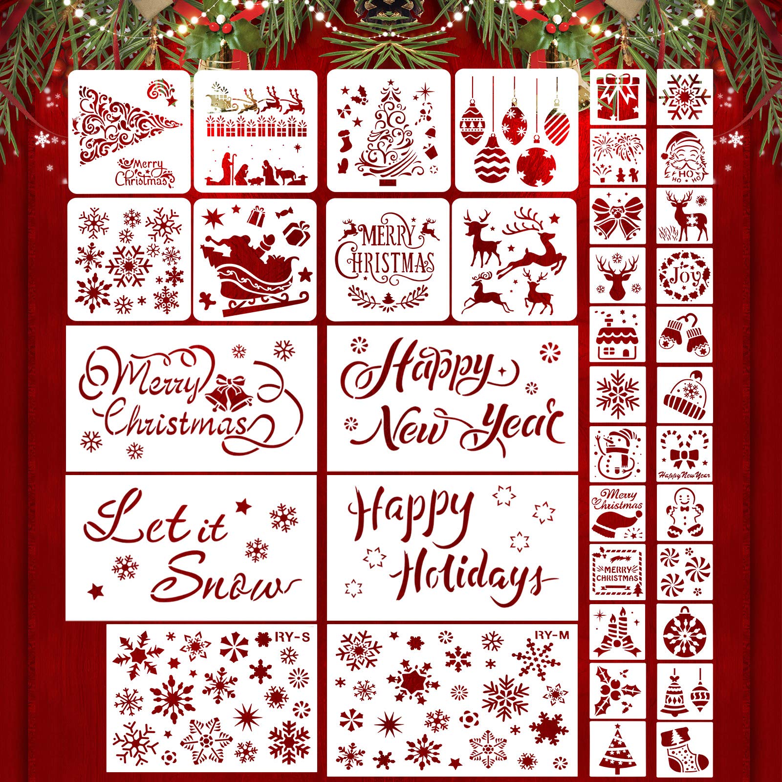 Outus 38 Pieces Christmas Stencils: Reusable Christmas Painting Stencils for