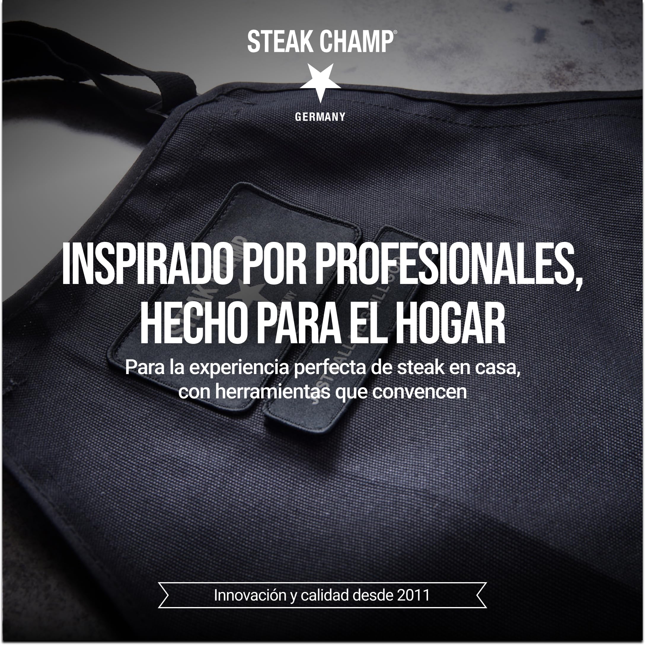 Steakchamp Delantal de Cocina y Barbacoa Delantal de Cocina y Barbacoa Robusto, Ajustable, con Revestimiento Repelente a la Suciedad y al Agua, Parche Personalizable