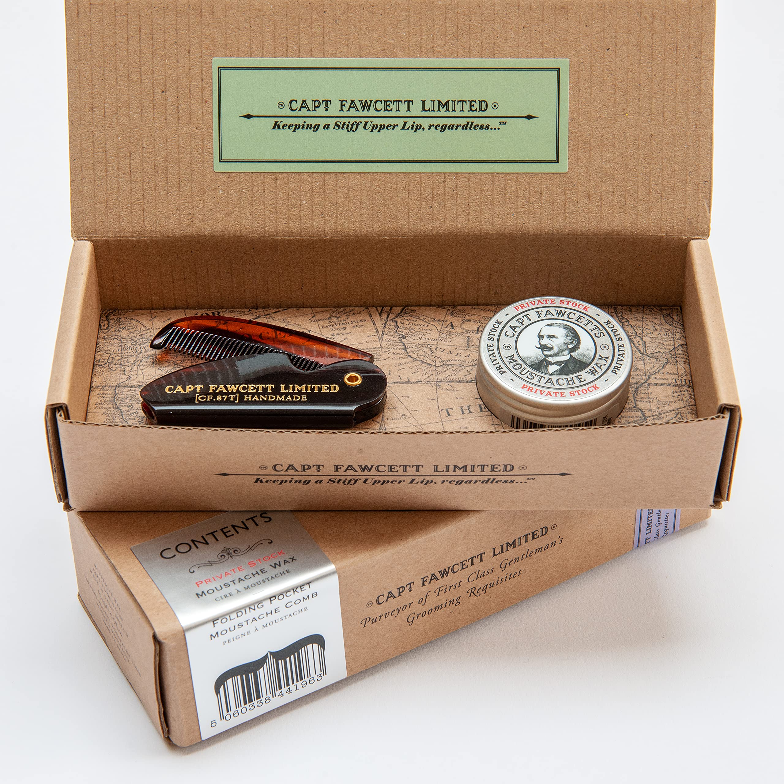 Captain Fawcett Private Stock Cera per baffi e pettine pieghevole per baffi tascabile