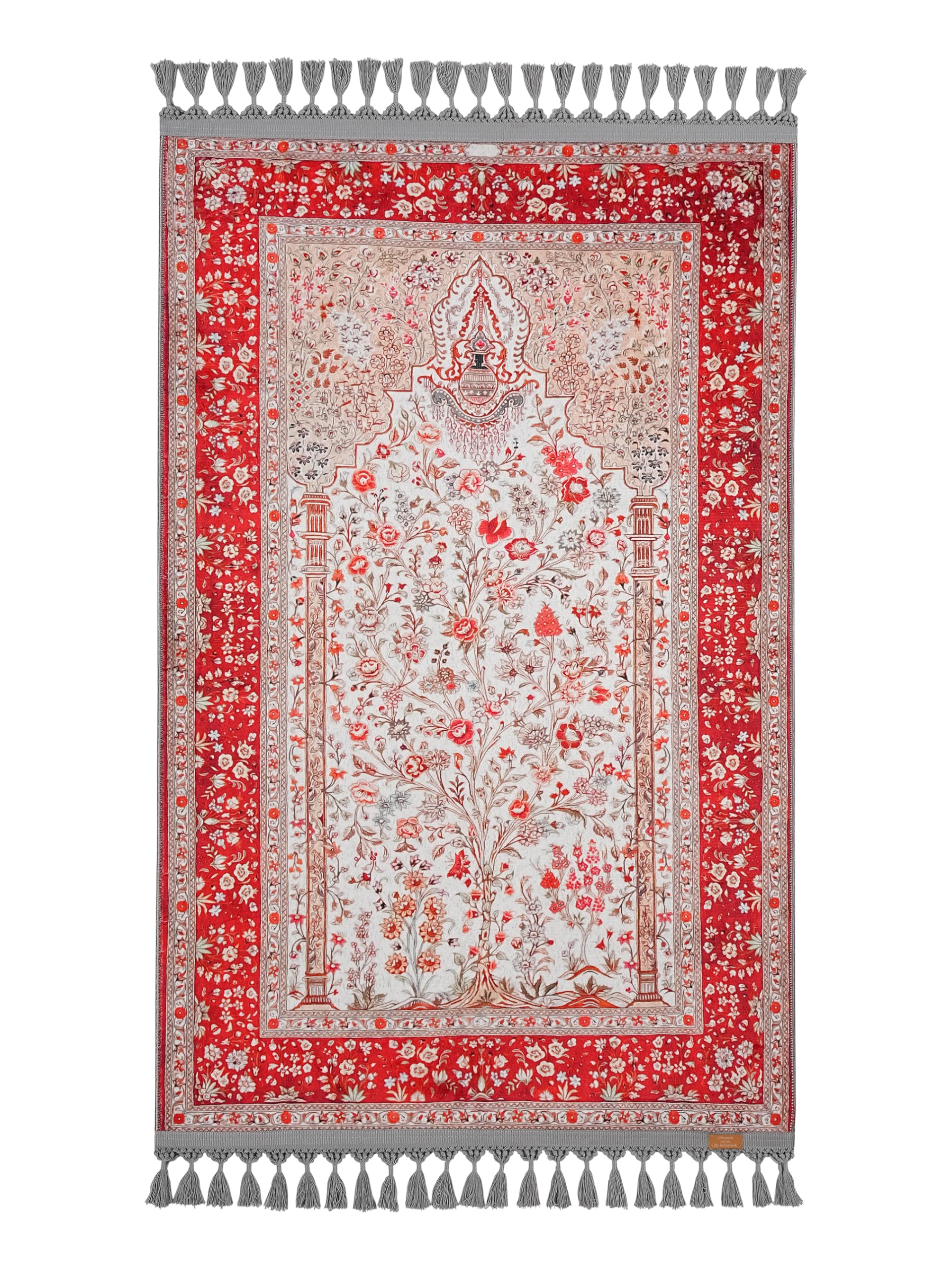 Tapis de prière turc traditionnel allmode homestyle à pompons gris et motif floral