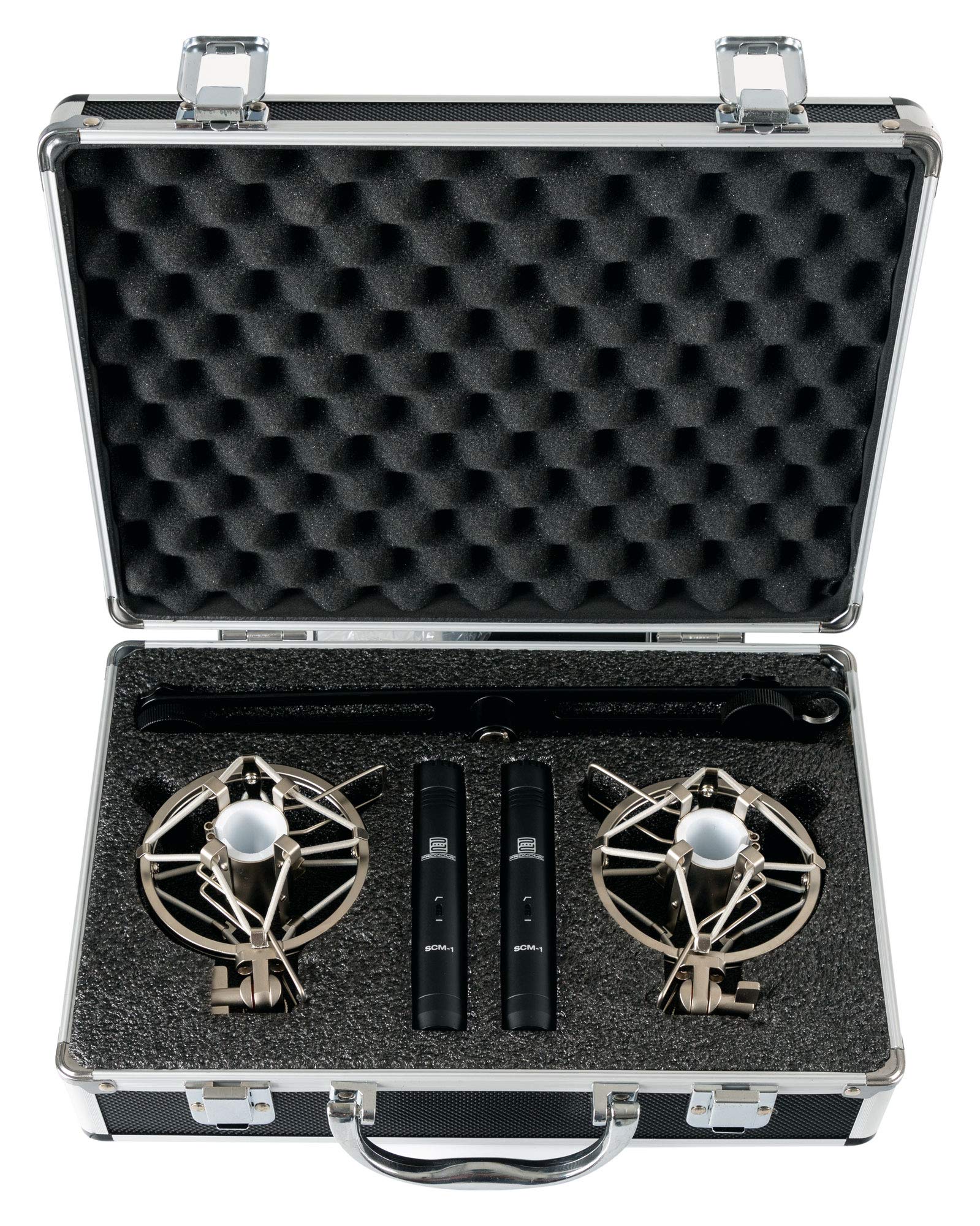 Pronomic SCM-1 Kleinmembran Mikrofon Stereo Set - Hochwertiger Koffer mit 2x Mikrofon, 1 x T-Bar Stereoschiene und 2 x Spinne - Ideal für hochwertige Overhead Aufnahmen auf Bühne und im Studio