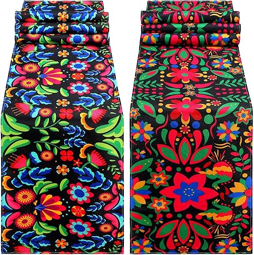 Mifoci Camino de mesa para fiesta mexicana, 2 piezas, Día de los Muertos, decoración floral del Día de los Muertos, 13 x 72 pulgadas, decoración