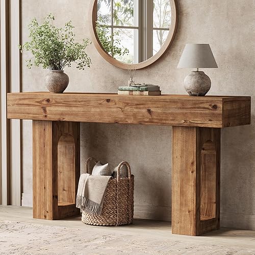 Mesa consola de madera maciza, mesa de entrada de granja de 63 pulgadas de largo, consola de sofá detrás del sofá, para vestíbulo, pasillo, sala de