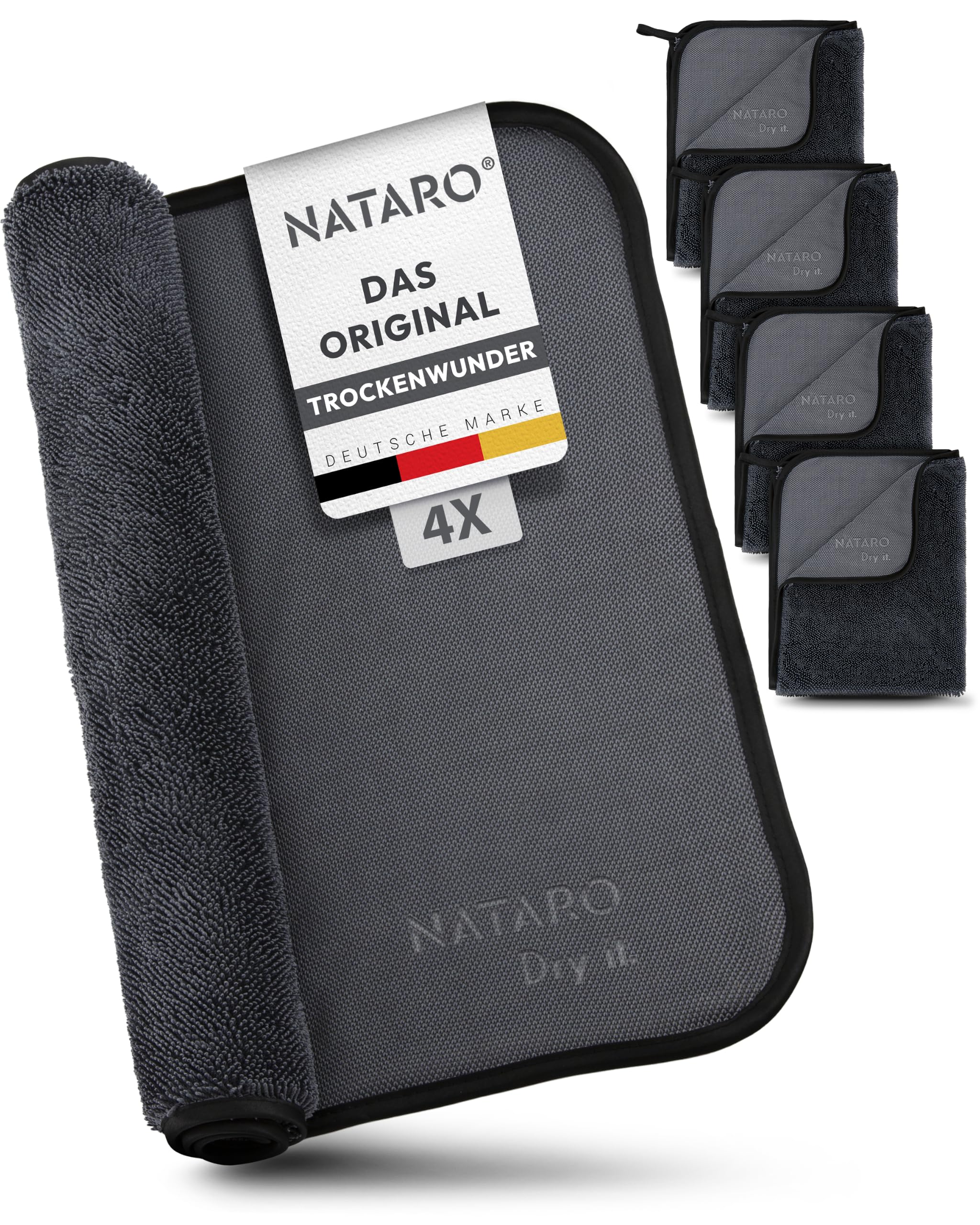 NATARO® Dry it. Premium Trockentuch – DAS ORIGINAL – extra saugfähiges Microfasertuch für, Dusche, Haushalt, Auto, Camping – fusselfrei, kratzfrei – extrem hohe Wasseraufnahme, 40x50cm