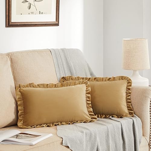 Vista 66 de GIGIZAZA Juego de 2 fundas de almohada de lujo de 18 x 18 pulgadas, fundas decorativas de terciopelo con volantes para sofá Verde azulado