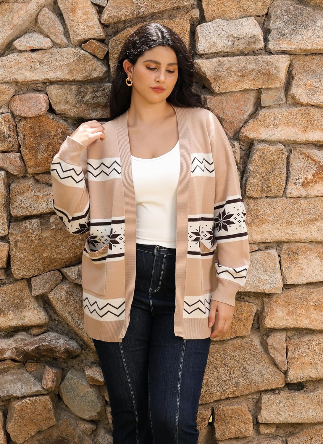 CARCOS Plus Size Cardigan Sweaters for Women Open Front Long Sleeve Oversized Winter Knit Cardigan Coats Pockets XL-3XL - Image 3