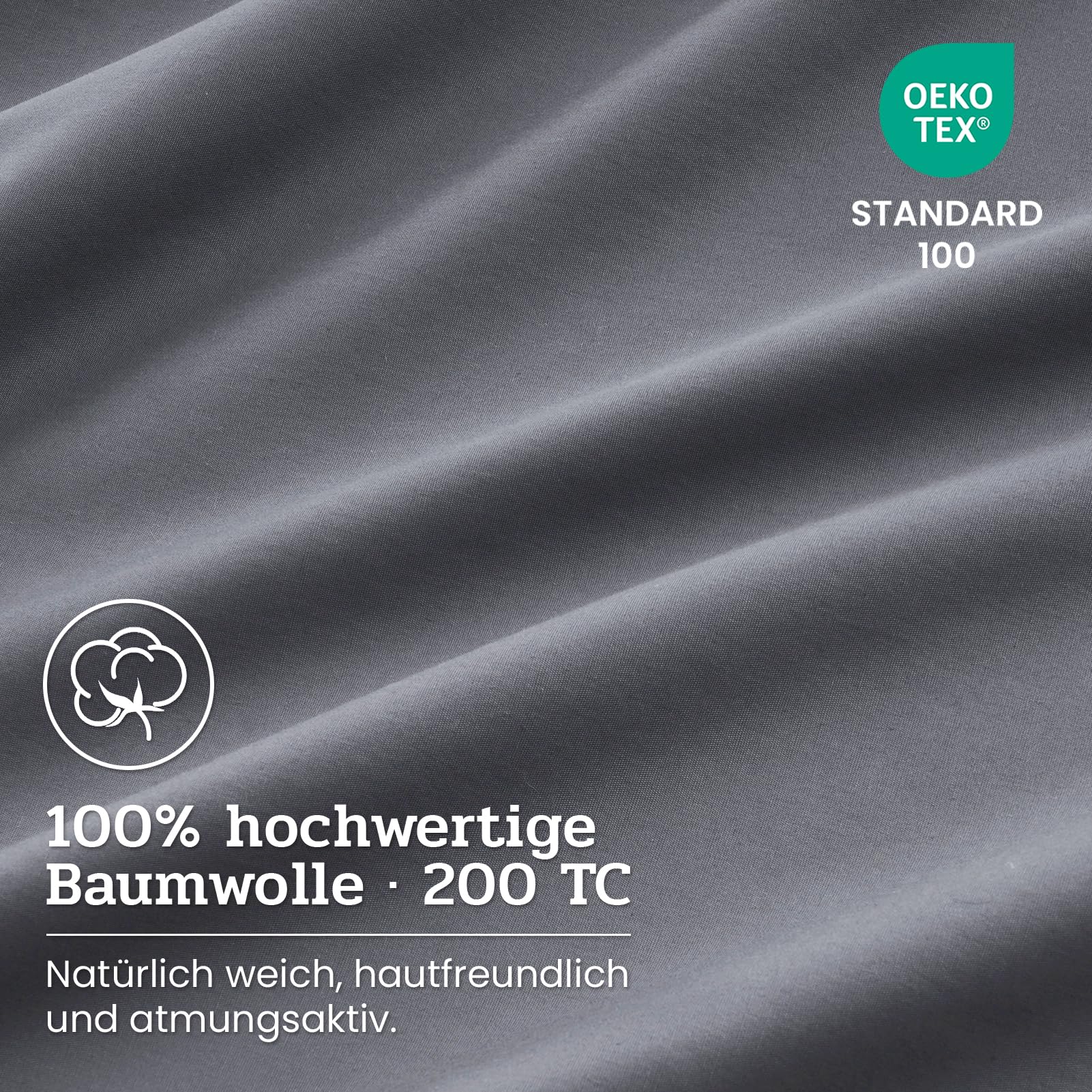 Funda Nórdica Cama 90 Gris, Algodón 100% Súper Suave con Cremallera, Certificación Oeko-Tex, 2 Fundas de Edredón 135x200 + 2 Fundas de Almohada 80x80 cm