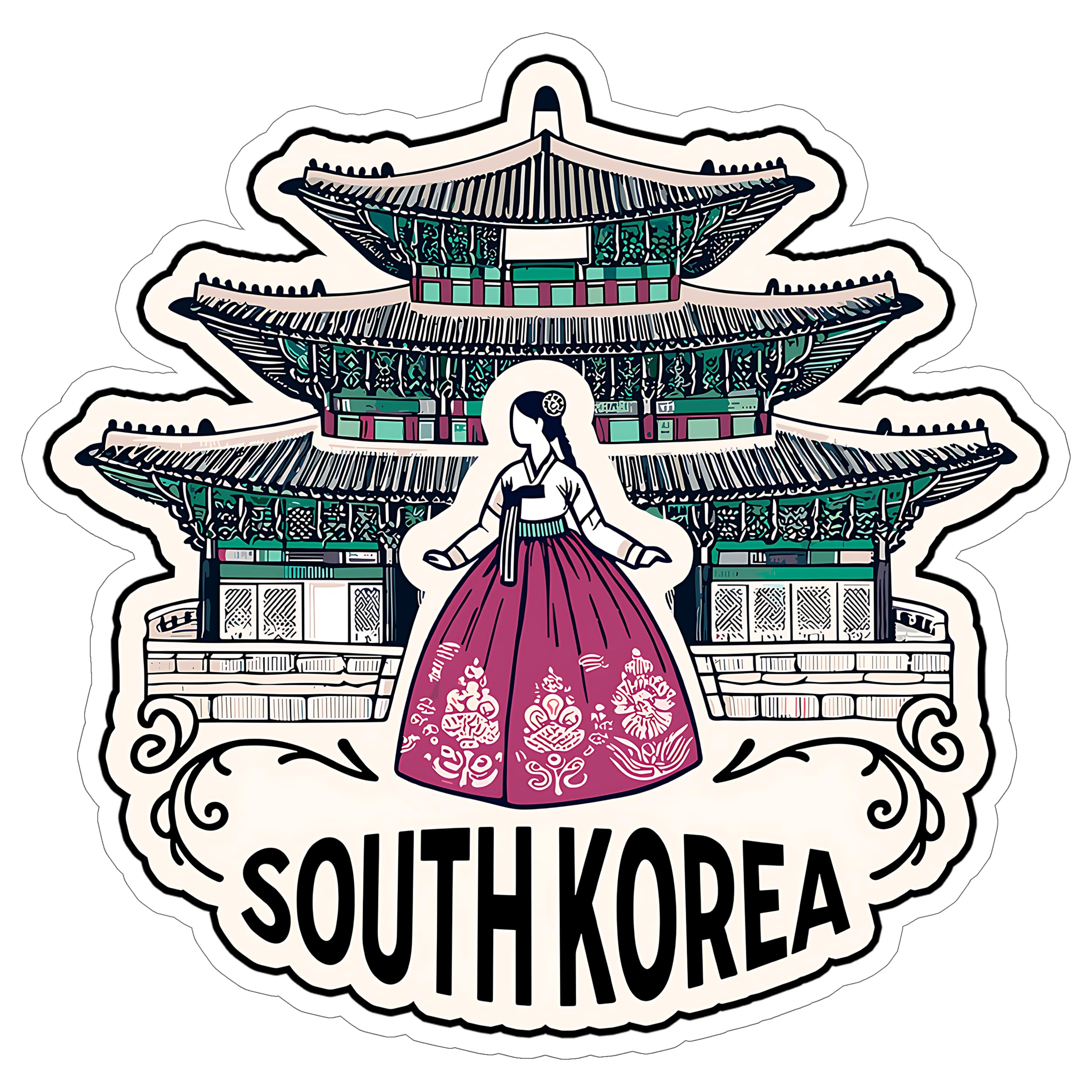South Korea Sticker 4 Inch City Travel Souvenir Destination - Waterproof Vinyl Decal for Laptop Water Bottle Car Tumbler - Durable Aesthetic Long-Lasting Stickers for Adults ID44990