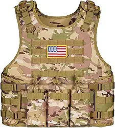 Colete tático masculino com sistema de liberação rápida, colete tático ajustável Molle Airsoft para camuflagem ao ar livre