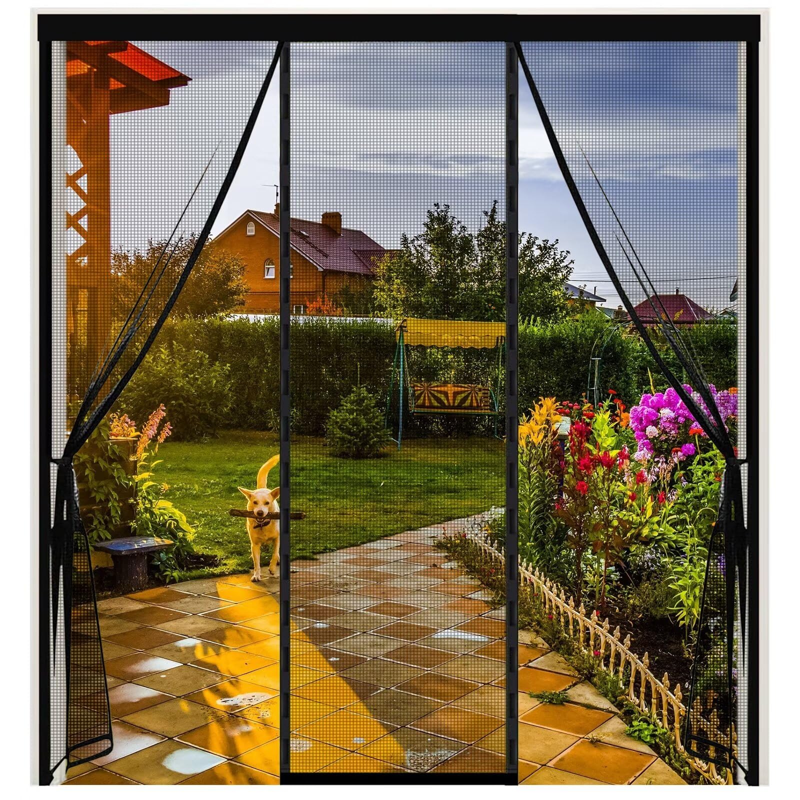 Rideau anti-moustique 300x235cm Noir pour Porte Coulissante d'entrée Battante Enroulable Caravane Balcon Camping Car