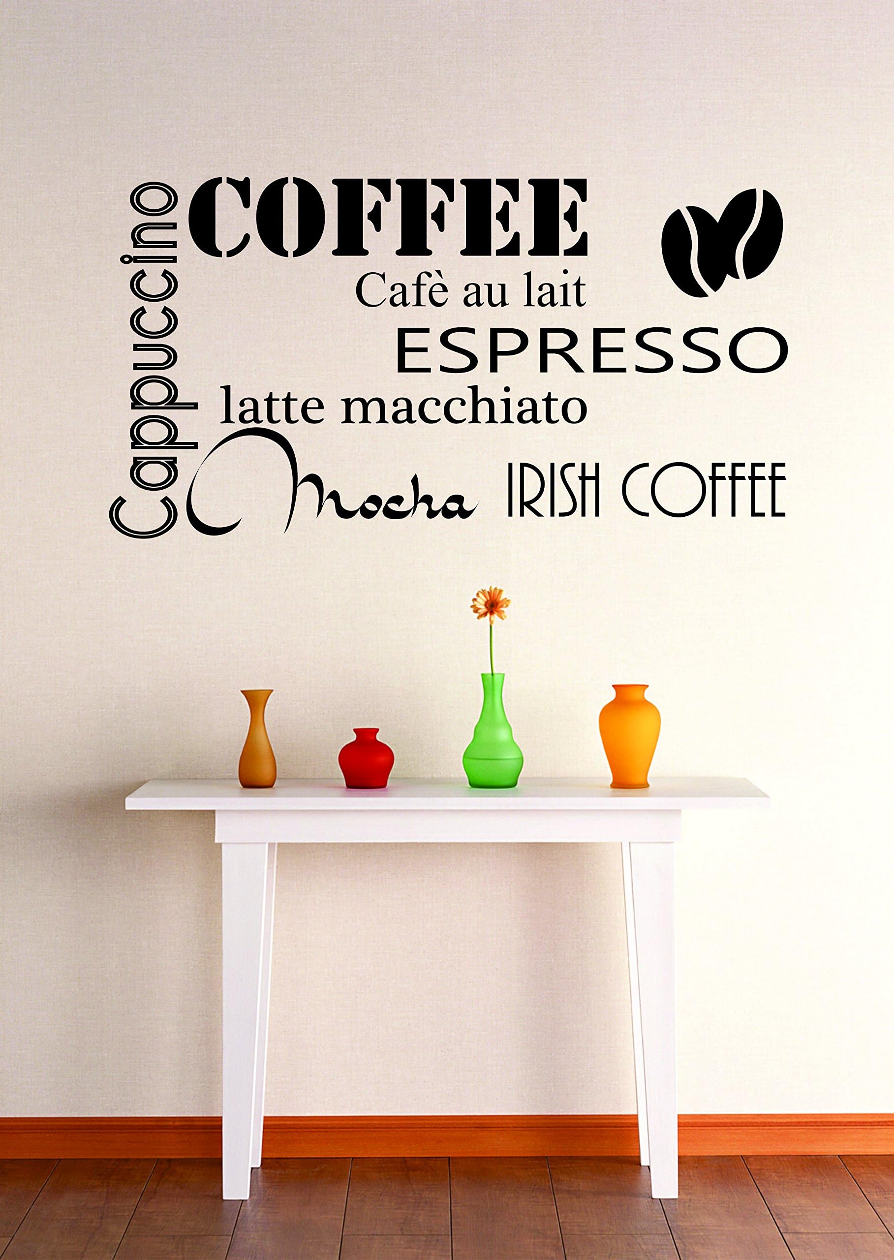 Design with Vinyl Zzz 7251 Coffee Cappuccino Espresso Mocha Latte Kitchen Stylish Wall Decal Home Decoration Picture Art, 12 x 18-Inch, Black