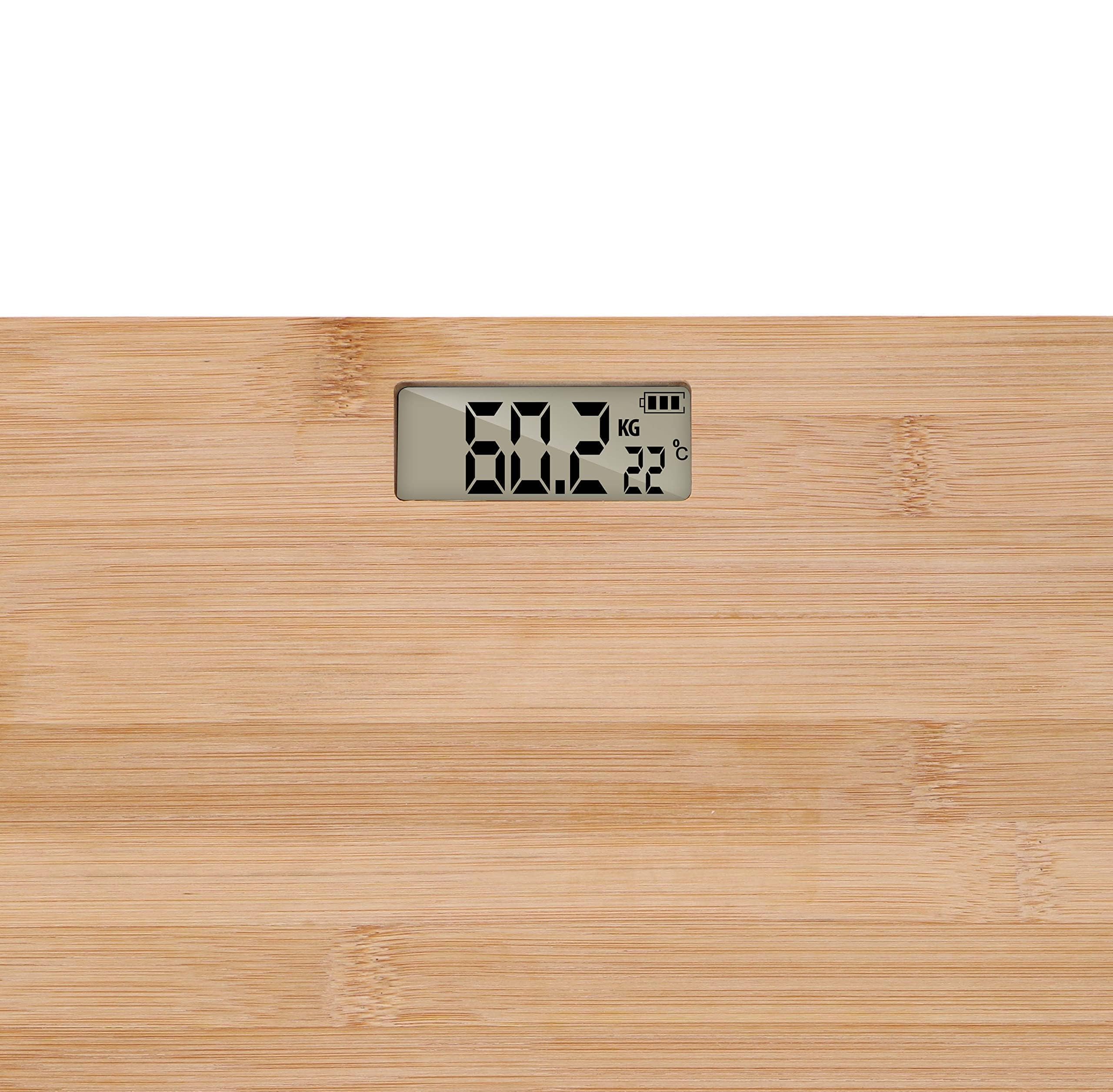 Grundig Bilancia pesapersone – Bilancia digitale in bambù – Max. 180 kg – Bilancia con piedini antiscivolo – Misura in KG, LB e ST