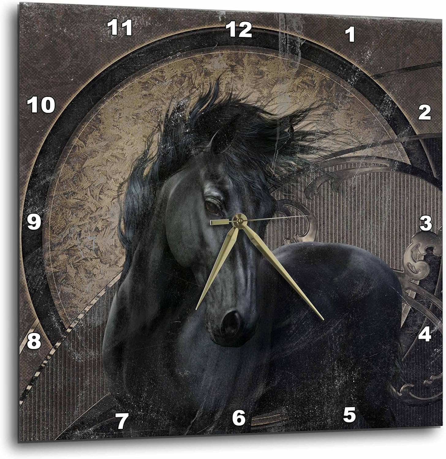 3D Rose A Glorious Friesian Horse in Gothic Look Wall Clock, 15" x 15"