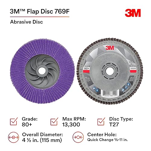 Miniatura 181 de 3M Disco de solapa 769F, tipo 27, 80+, 4-1/2 in x 7/8 in, abrasivo de alto rendimiento, disco de pulido y acabado de grano de precisión de cerámica