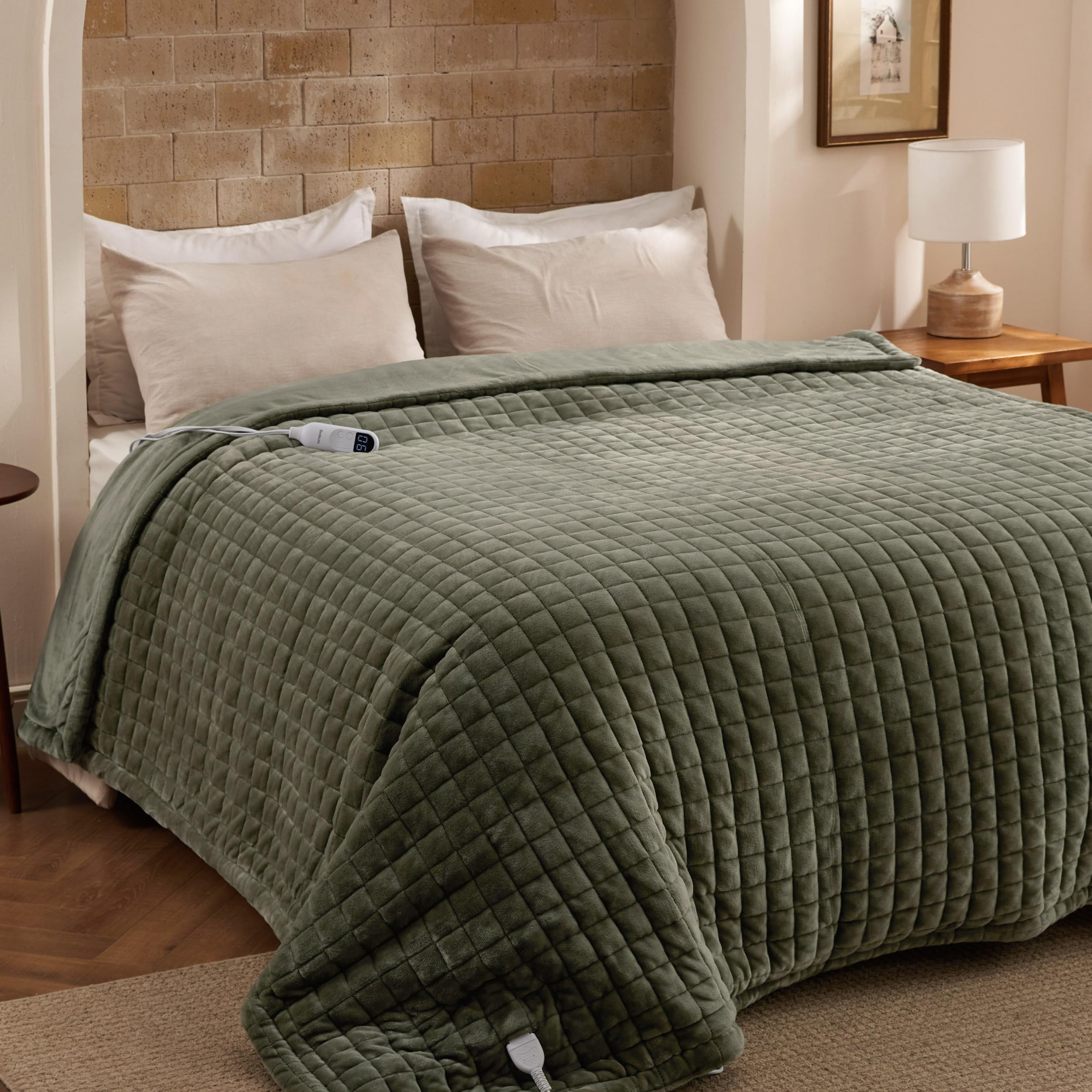 Bedsure Box Quilted Heated Blanket Full, Thick Electric Blanket, Green