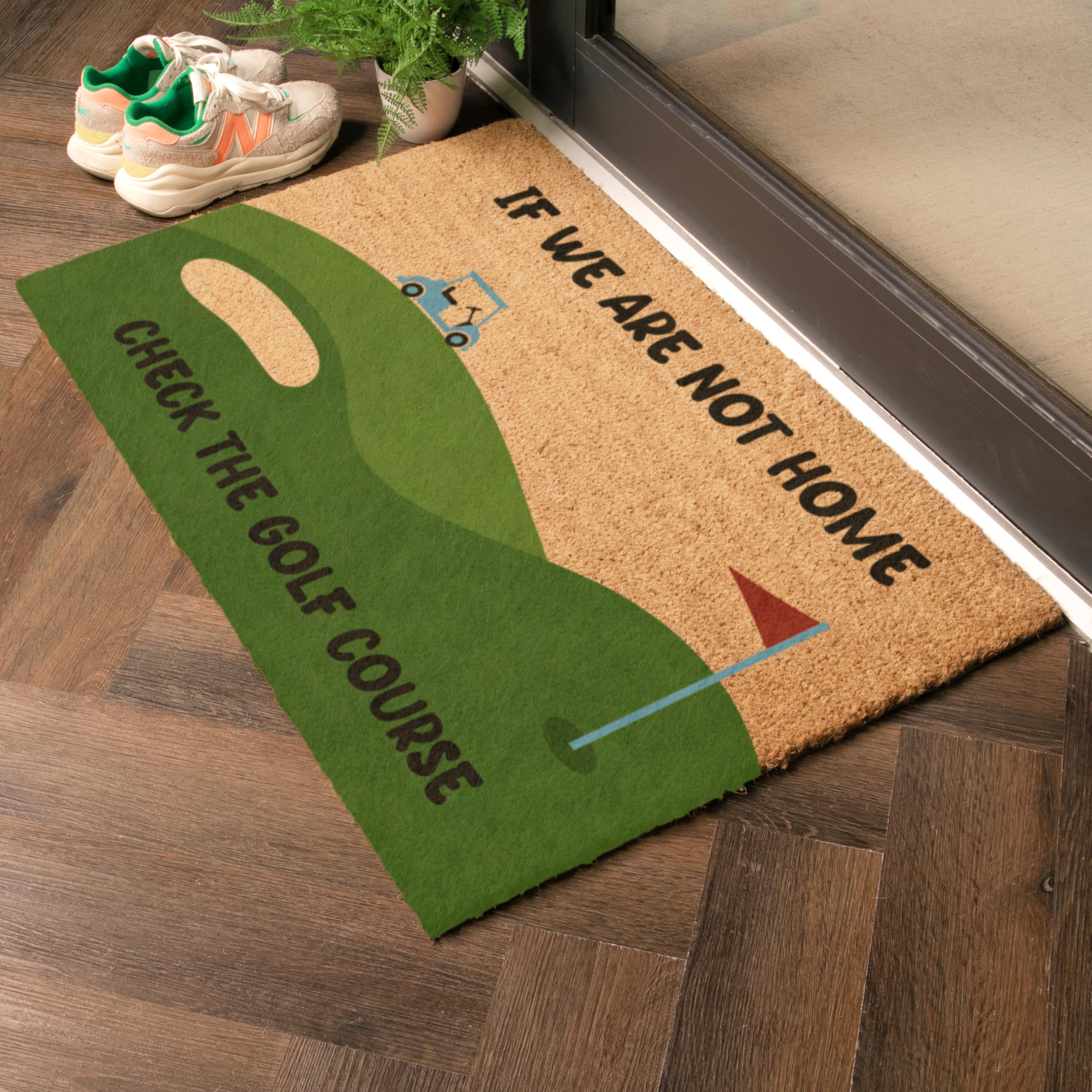 Artsy Mats - Country Check The Golf Course Coir Doormat - Made from Tufted Coconut Fibre - Non-Slip Natural Rubber Backed Door Mats Indoor - Decorative Outdoor Mats, (90x60cm)