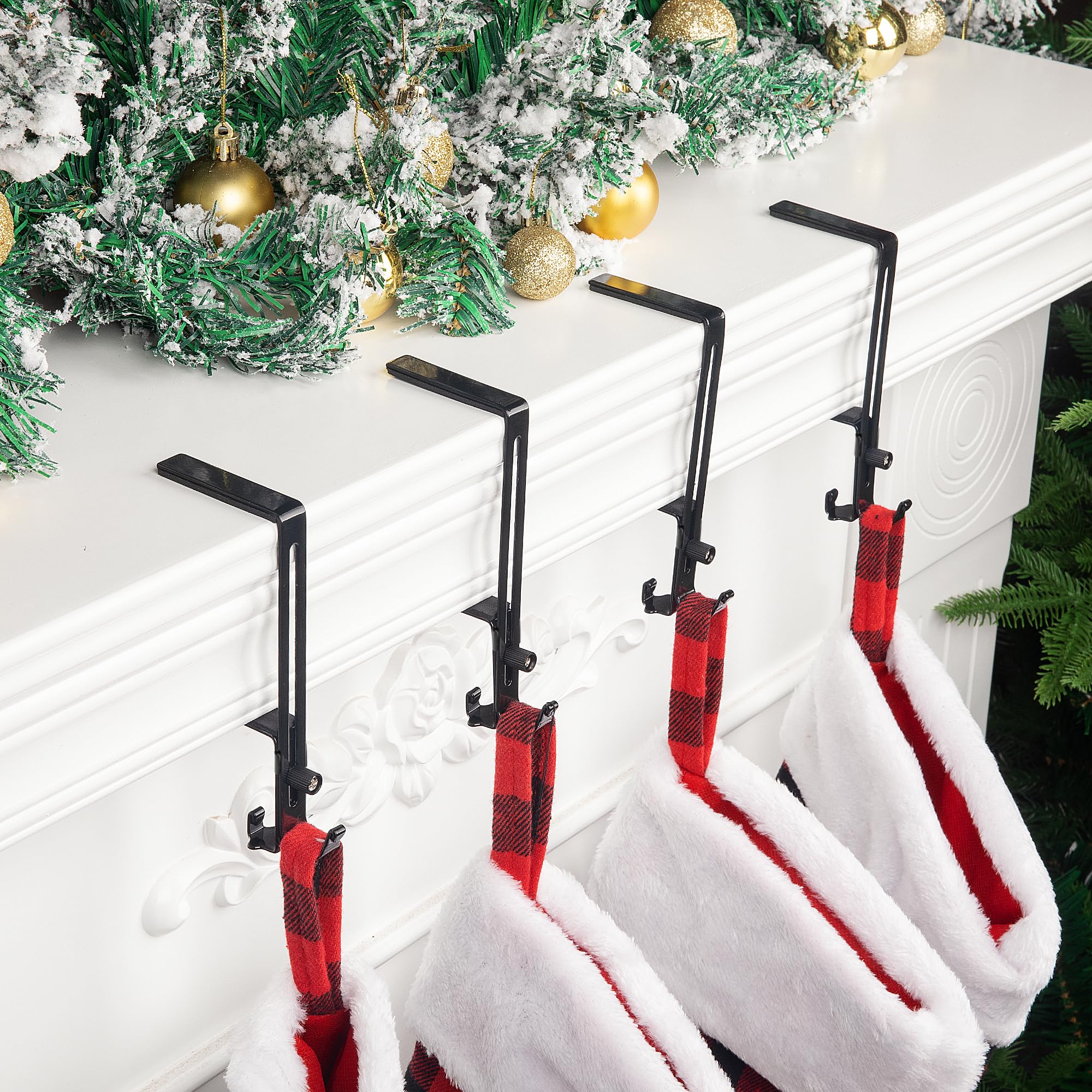 Loncaster Ensemble de 6 supports pour chaussettes de Noël pour manteau, supports pour bas de Noël réglables et antidérapants, crochets pour chaussettes de Noël pour décorations de fête de Noël (Argent