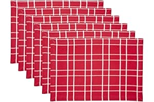 DII Holiday Dining Table Linen Collection: Holly Berry Plaid Christmas Placemat Set,...