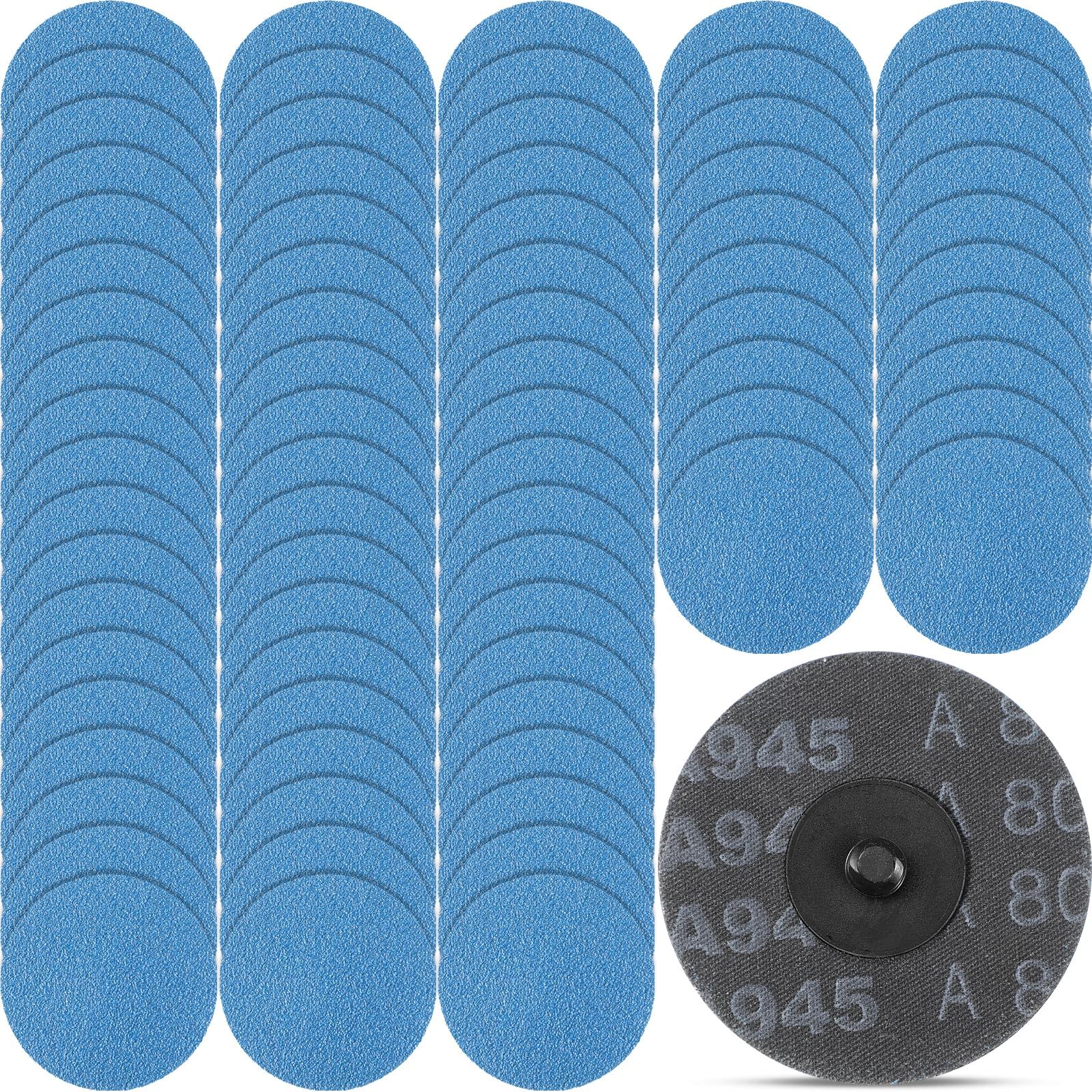Landical 150 discos de lijado de 3 pulgadas de cambio rápido con circonita para amoladora, tira de superficie, acabado pulido, rebabas, eliminación de pintura de óxido (grano 80)