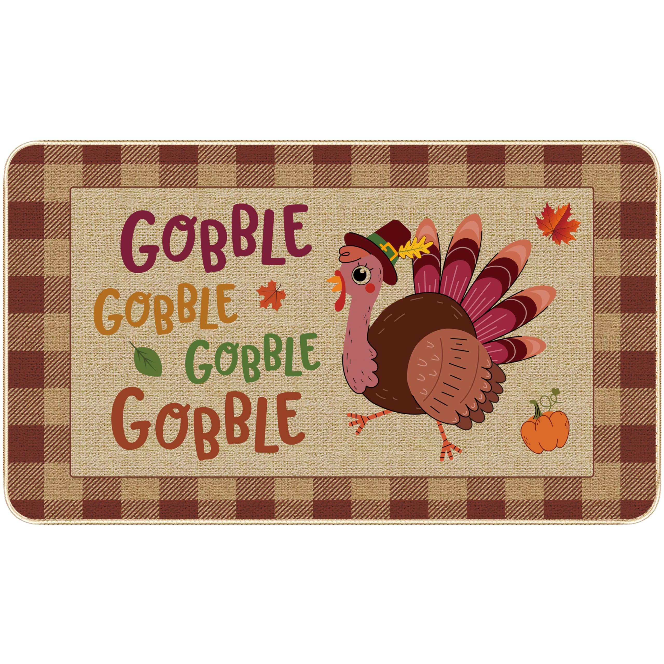 Holiday Entrance Rug Indoor Doormat Seasonal Rugs Fall Thanksgiving Decoration Door Mat Gobble Turkey Non-Slip and Washable Kitchen Floor Mat for Indoor Outdoor Home Entryway 17 x 29 Inch (Turkey-02)