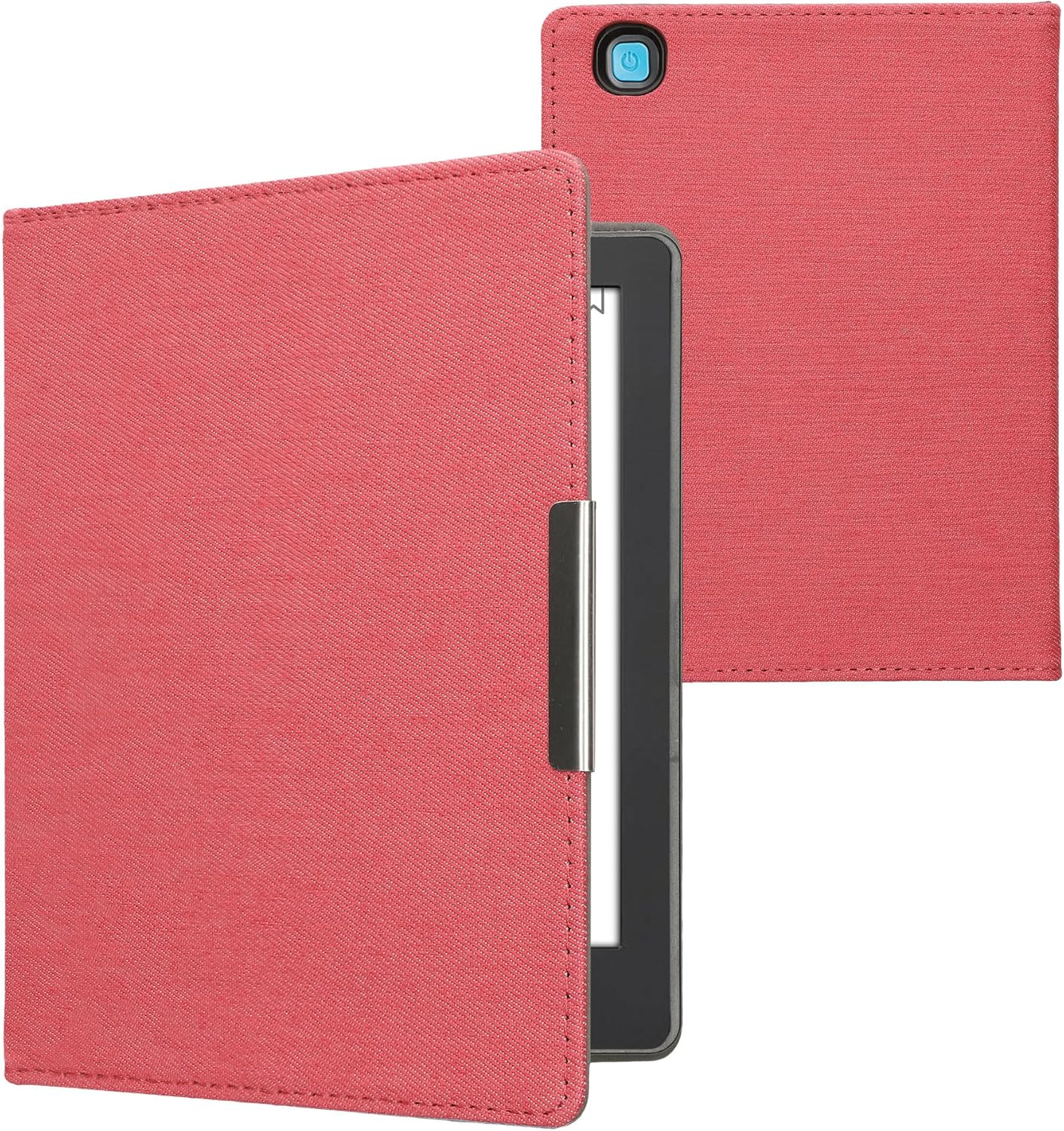 kwmobile Cover Compatible with Kobo Aura H2O Edition 2 – Case for E-Reader – Denim Look Fabric Flip Case – Red
