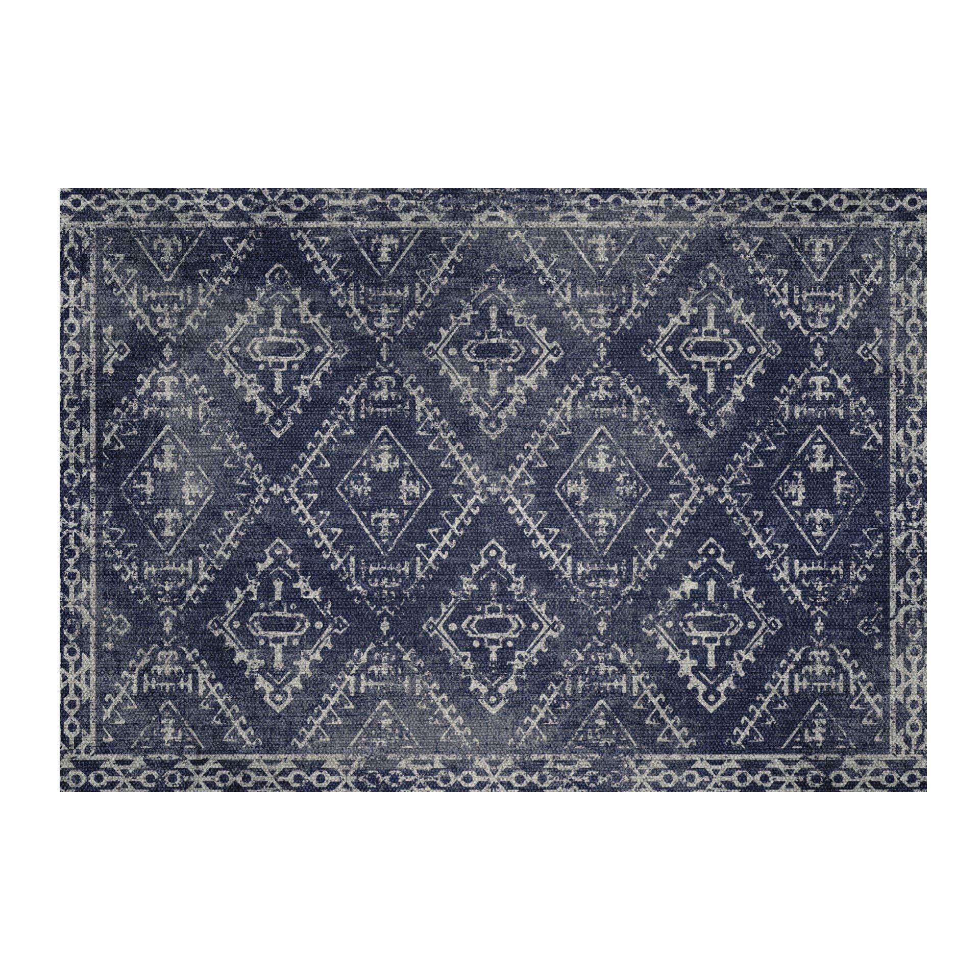 Vinyl Rug | McCall (043522UA) | Vinyl Floor Mat | Vinyl Floor Covering | Vinyl Carpet | Vintage | Decorative | Waterproof | Eco-Friendly | Non-Slip | Navy | 2'x3'