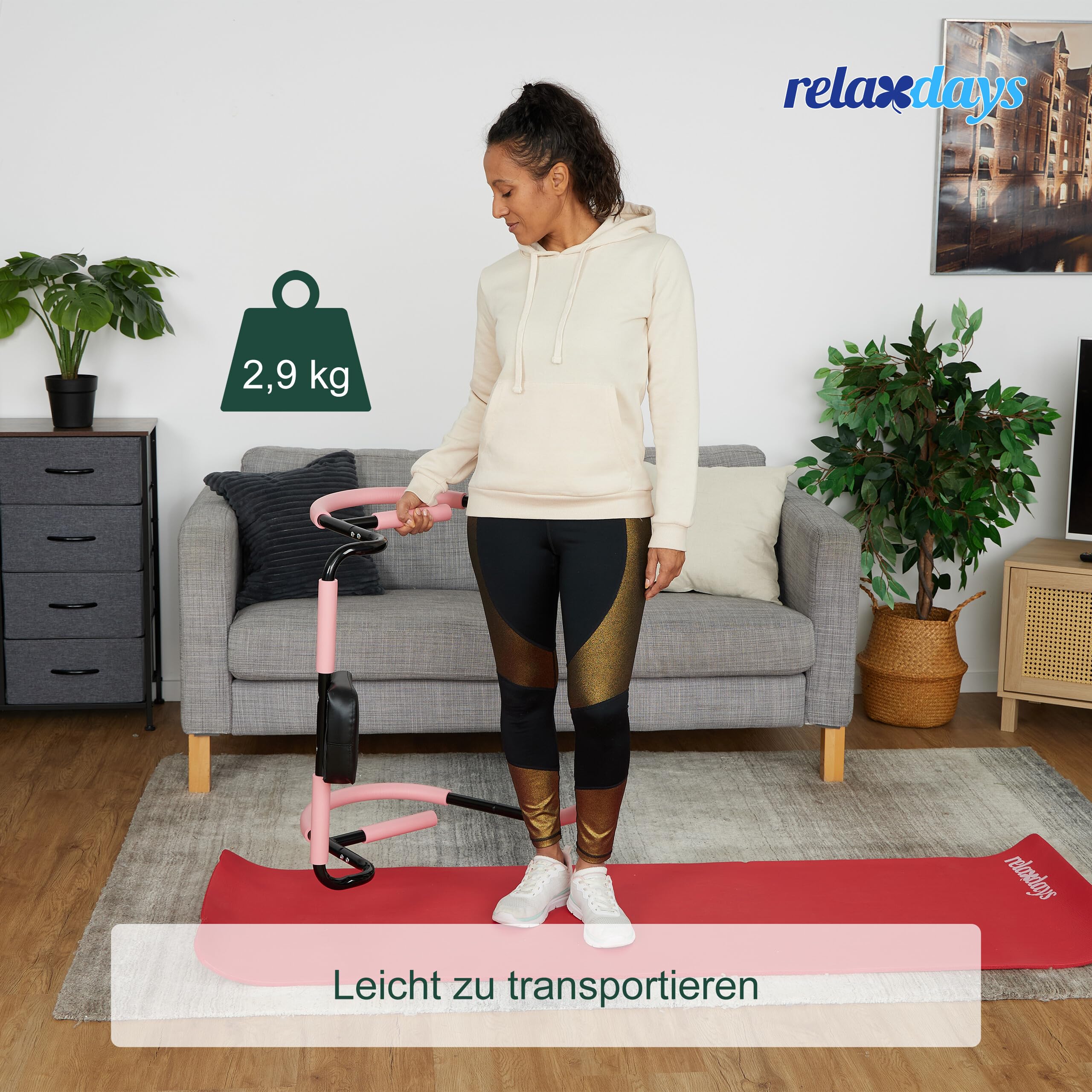 Relaxdays Bauchtrainer, Bauchmuskeltrainer, HxBxT: 68,5 x 69 x 65 cm, effektives Training zuhause, für Sit-Ups