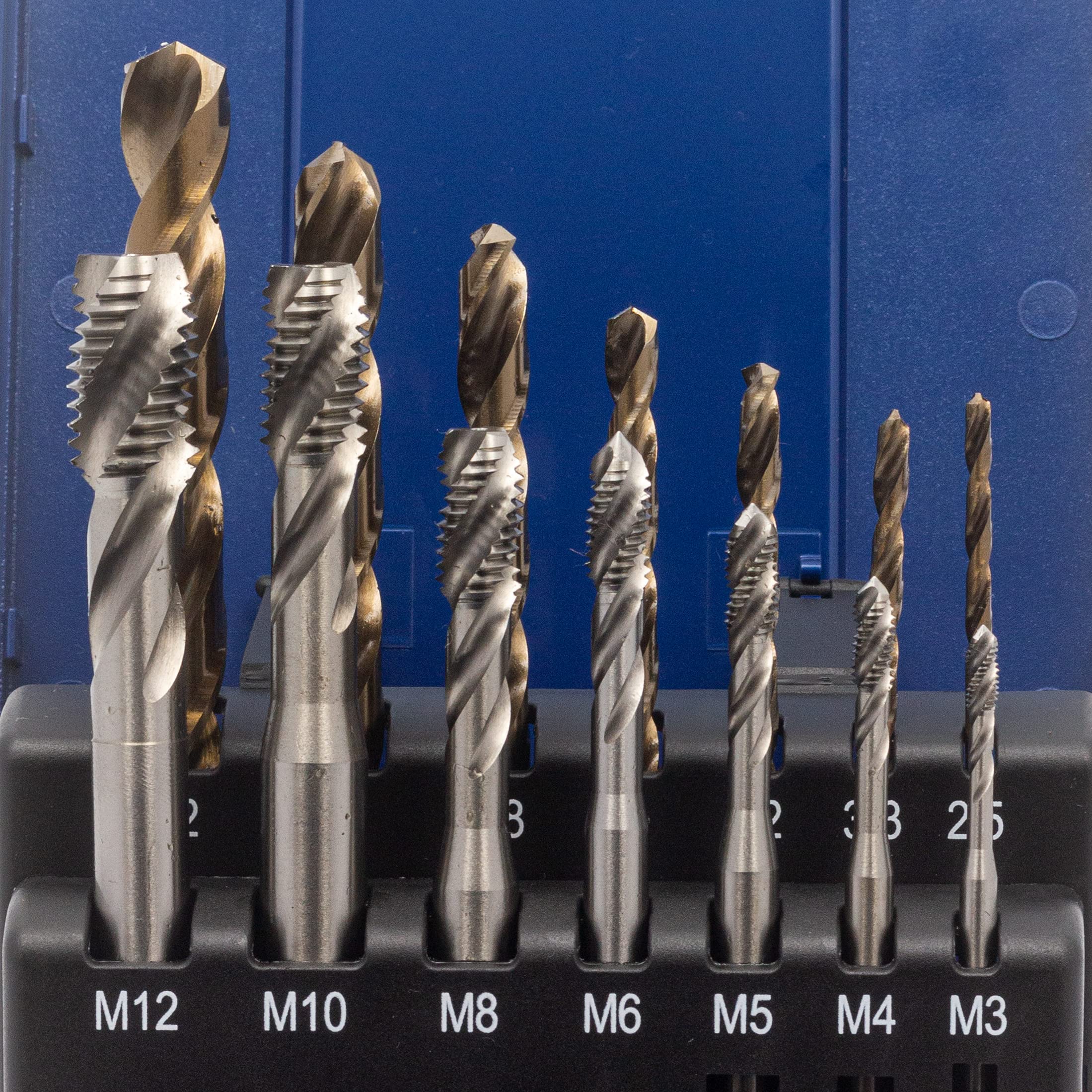 Lot de 14 tarauds pour machine à trou borgné M3, M4, M5, M6, M8, M10, M12 HSSE-Co5