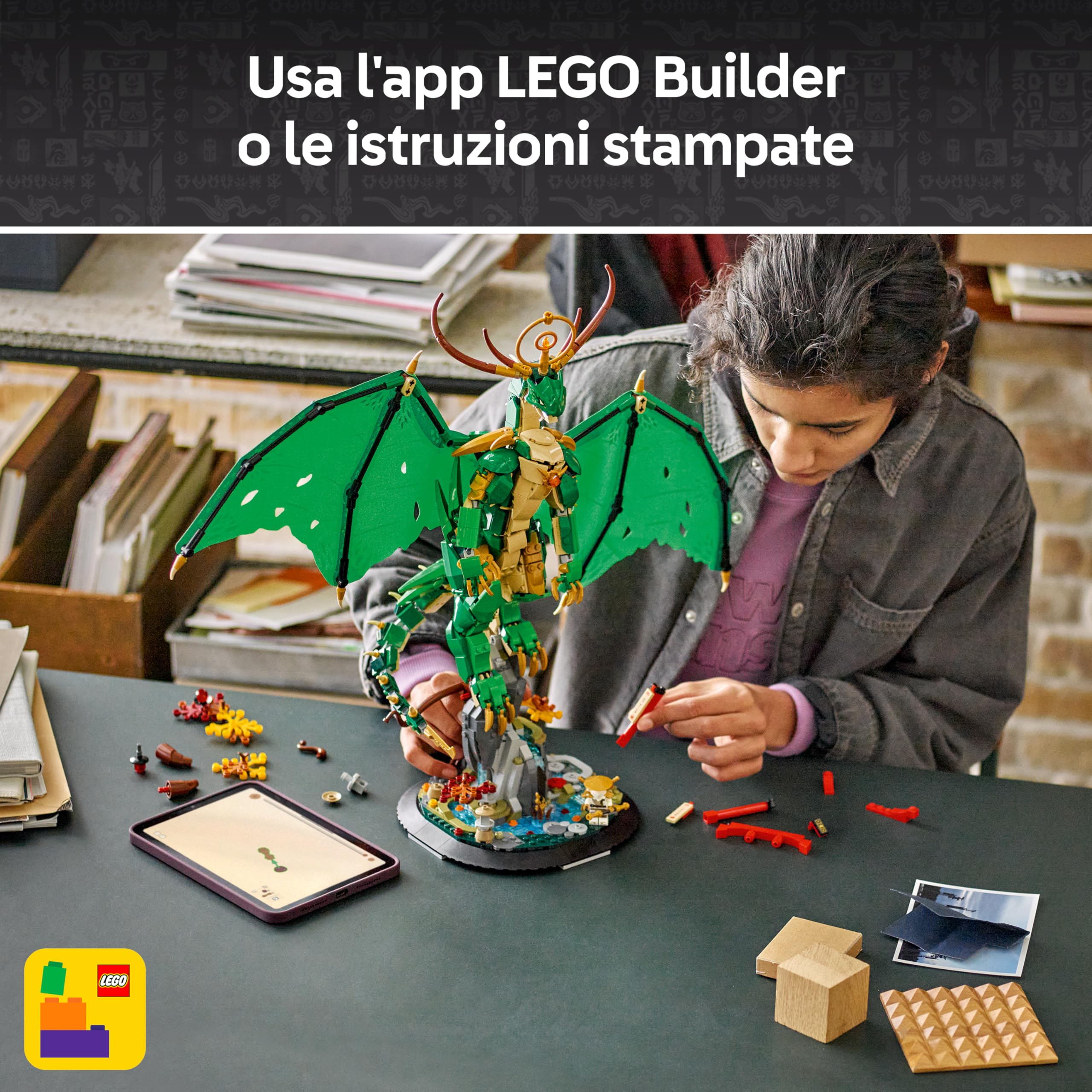 LEGO Ninjago Drago-Guardiano - Giocattolo da Costruire di Action Figure Snodabile con Minifigure del Maestro Wu ed Espositore Effetto Roccia - Regalo per Bambini 14+ Anni Fan di Monstrosity - 71847