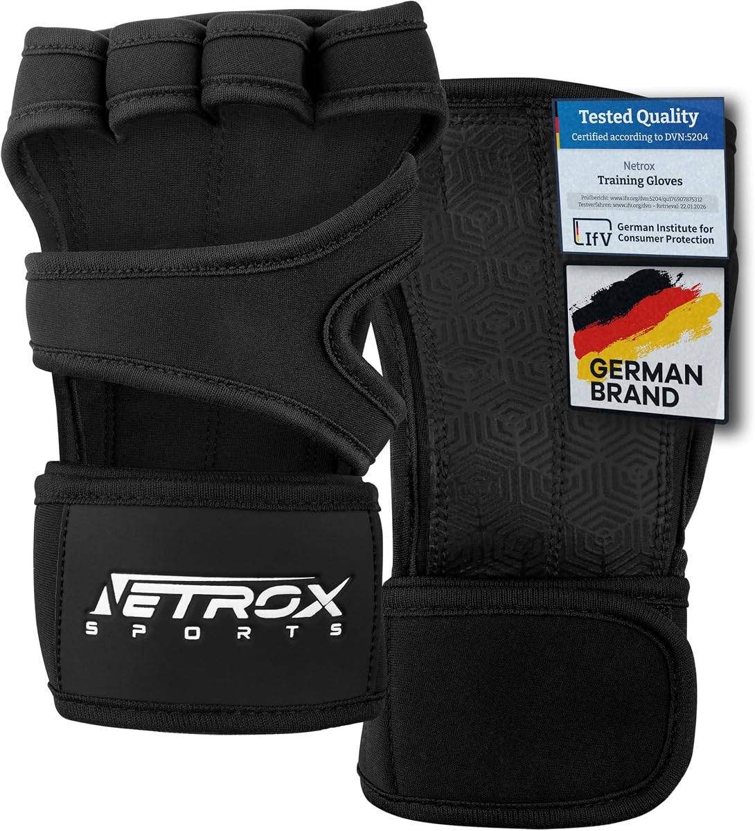 NetroxSports - Guanti Palestra Uomo e Donna - 40cm Polsini Palestra - antiscivolo e traspirante - Fitness, Calisthenics, Bodybuilding, Ciclismo, Gym Gloves, Accessori Sollevamento Pesi, Sportivi