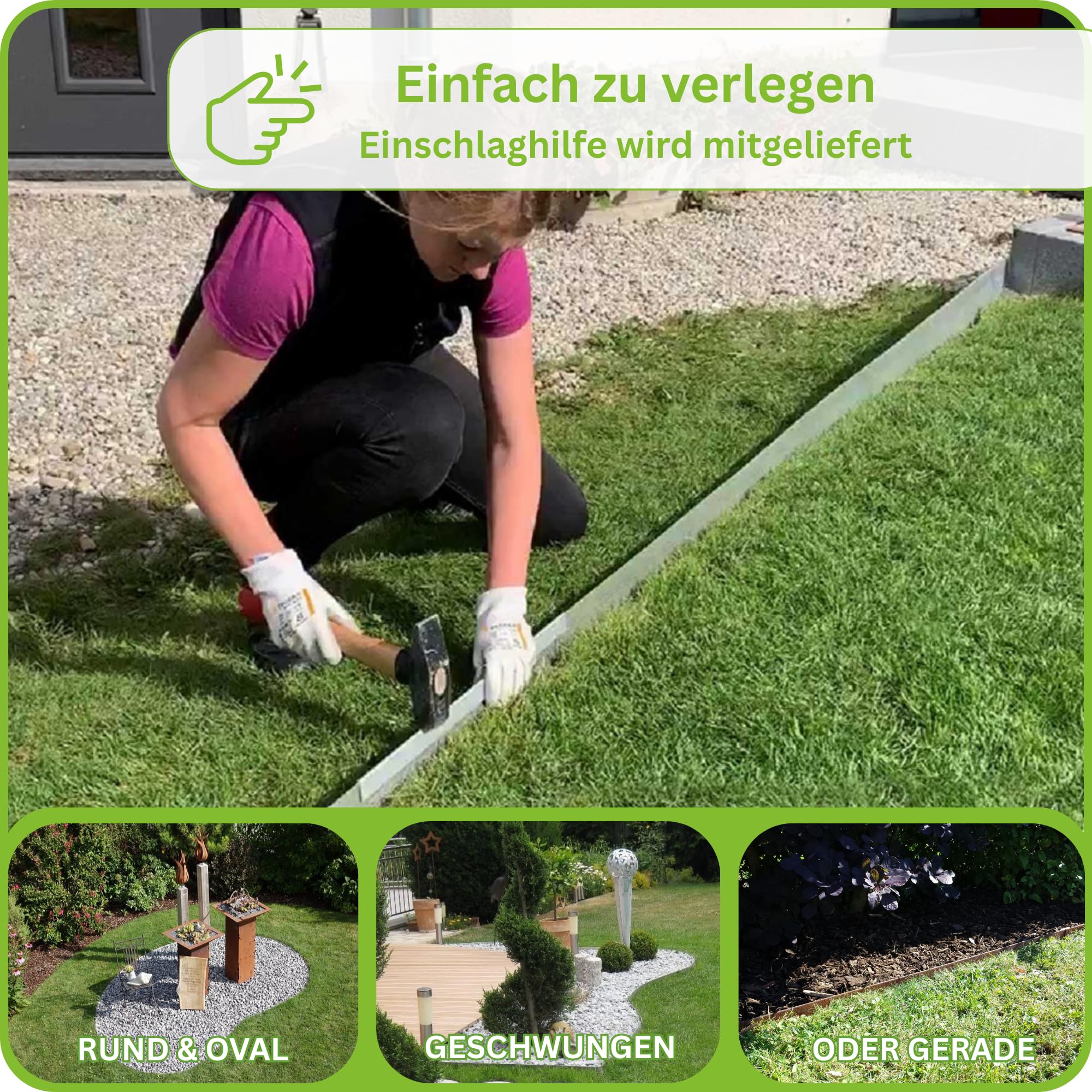 innogard Rasenkante Metall verzinkt L15 m H20 cm – Flexible Beeteinfassung 1 mm stark Rasenkantenband für Garten Beetbegrenzung Beetumrandung