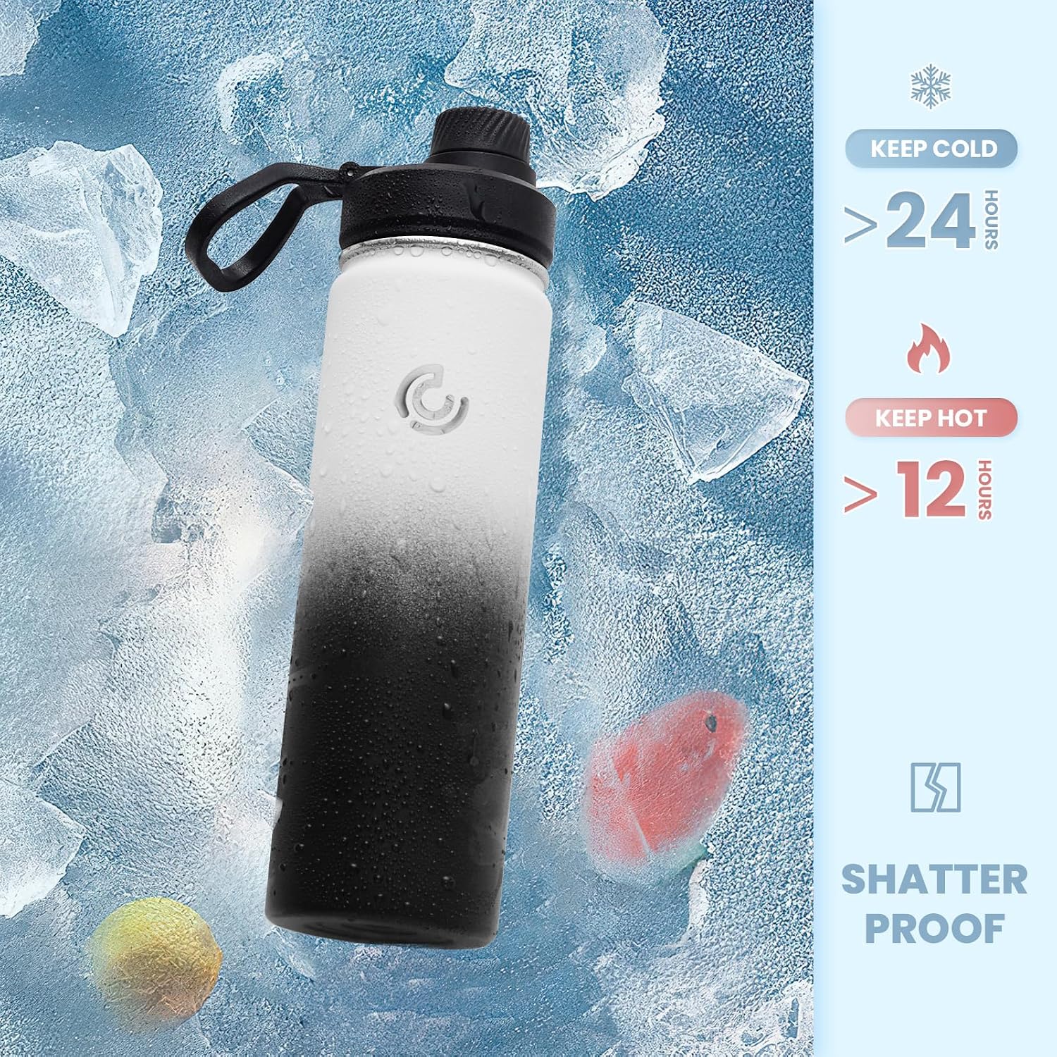 Sports Water Bottle 22oz, Insulated Water Bottle with Handle,Stainless Steel,Simple Modern,Suitable for Travel, School, Boy, Girl(Day & Night)