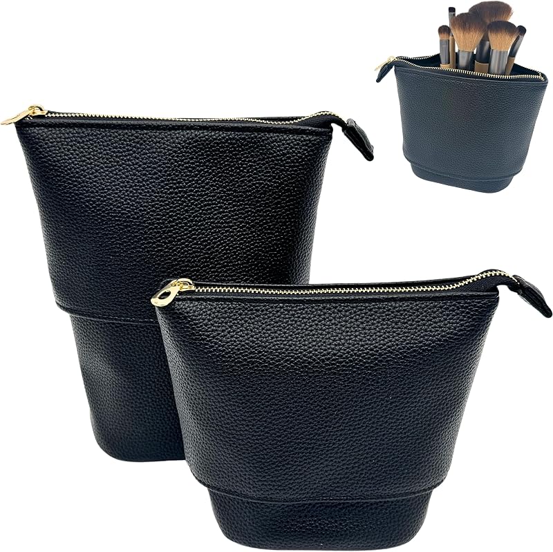 Necessaire para pincéis de maquiagem JAZD conversível com suporte vertical, preta