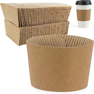 FMP Brands 100 Pack Kraft Coffee Cup Sleeves for 12-24 oz Cups - Durable Corrugated Insulators for Hot & Cold Drinks