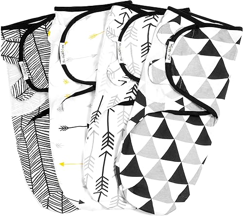 BaeBae Goods Juego de 4 mantas para envolver al bebé, para niños y niñas, hechas en algodón suave (triángulos rosagris, 3-6 meses)