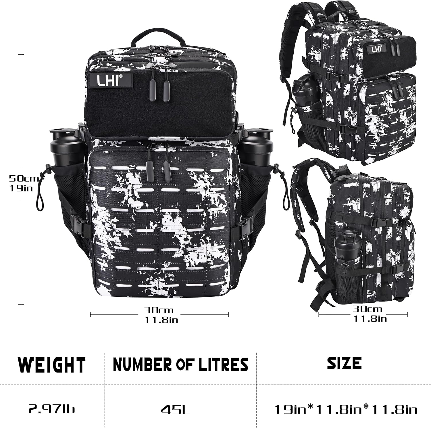 LHI Tactical Military Backpack for Men 25L/45L Large Molle Army Assault Pack 3 Day Hiking Rucksack With Bottle Holder - Image 3