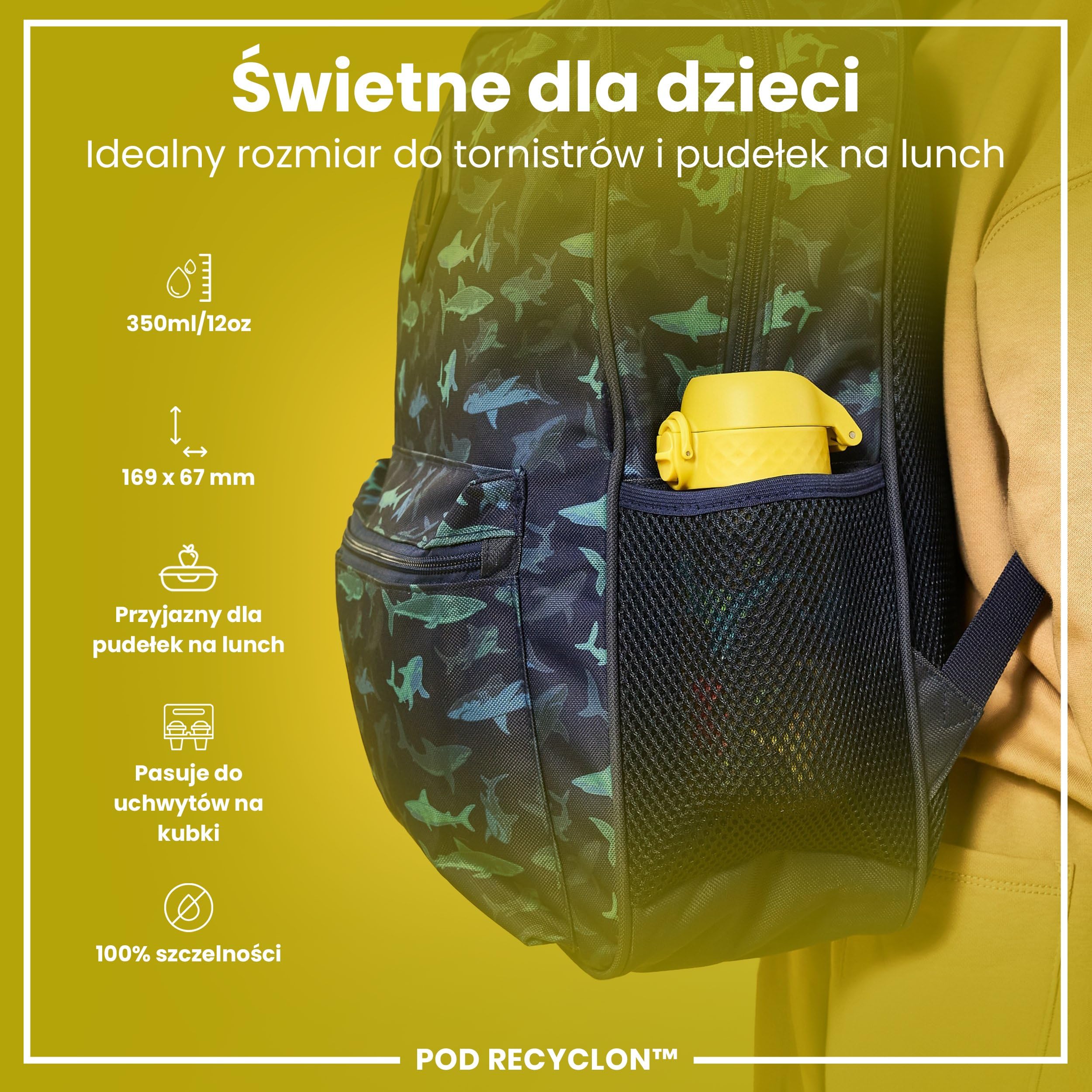 ION8 Butelka dla Dzieci, 350 ml/12 oz, Szczelna, Łatwa do Otwarcia, Bezpieczny Zamek, Można Myć w Zmywarce, Bez BPA, Uchwyt do Przenoszenia, Łatwa do Czyszczenia, Bezwonny, Dinozaury