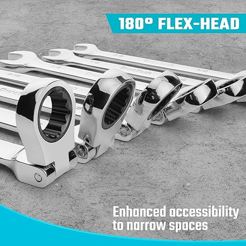 Miniatura 5 de DURATECH Juego de llaves de trinquete de cabeza flexible, juego de llaves combinadas, 22 piezas, métricas y SAE, 14" a 34" y 0.236-0.709 in, acero